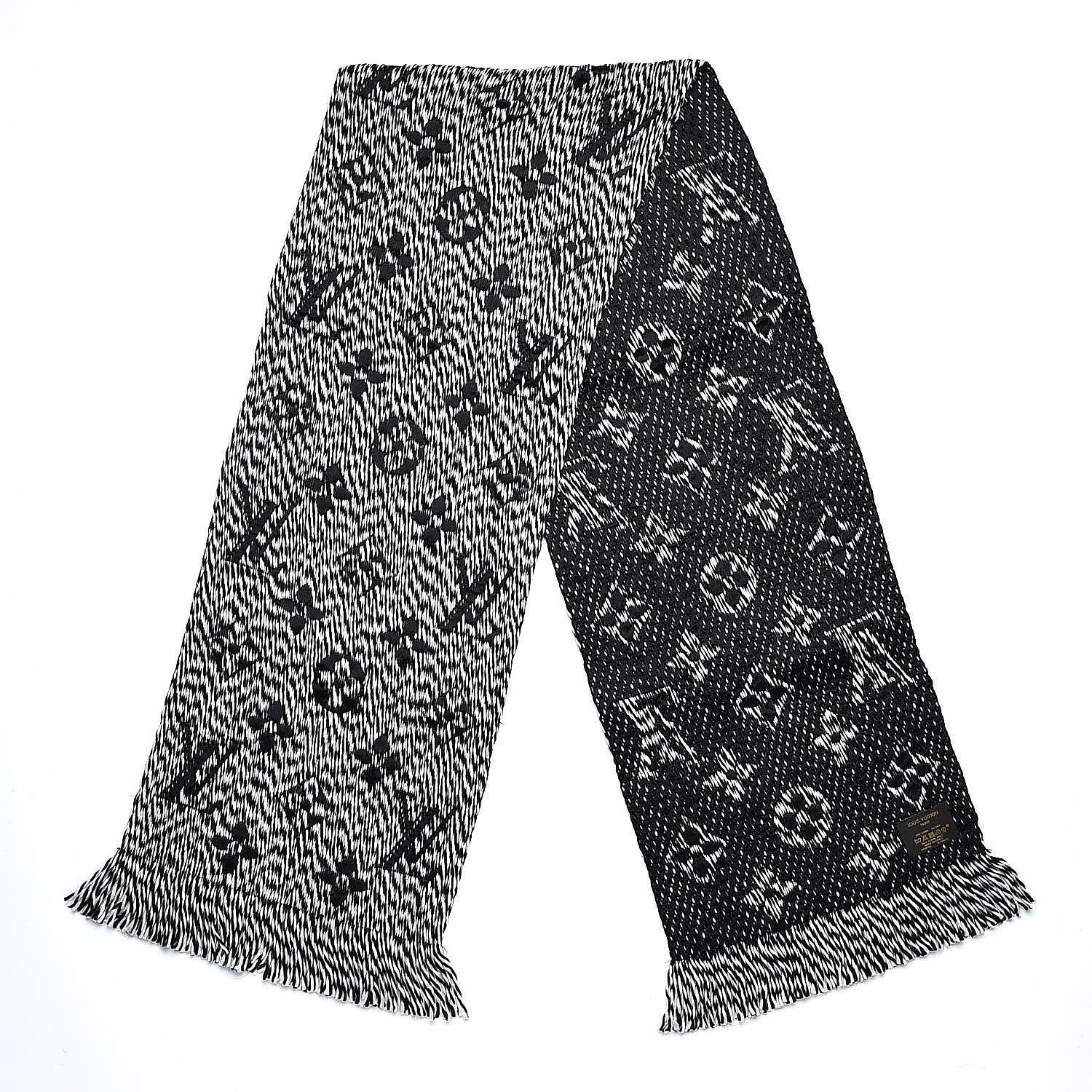 Louis Vuitton Wool Silk Logomania Mix Scarf Black 3 of 4
