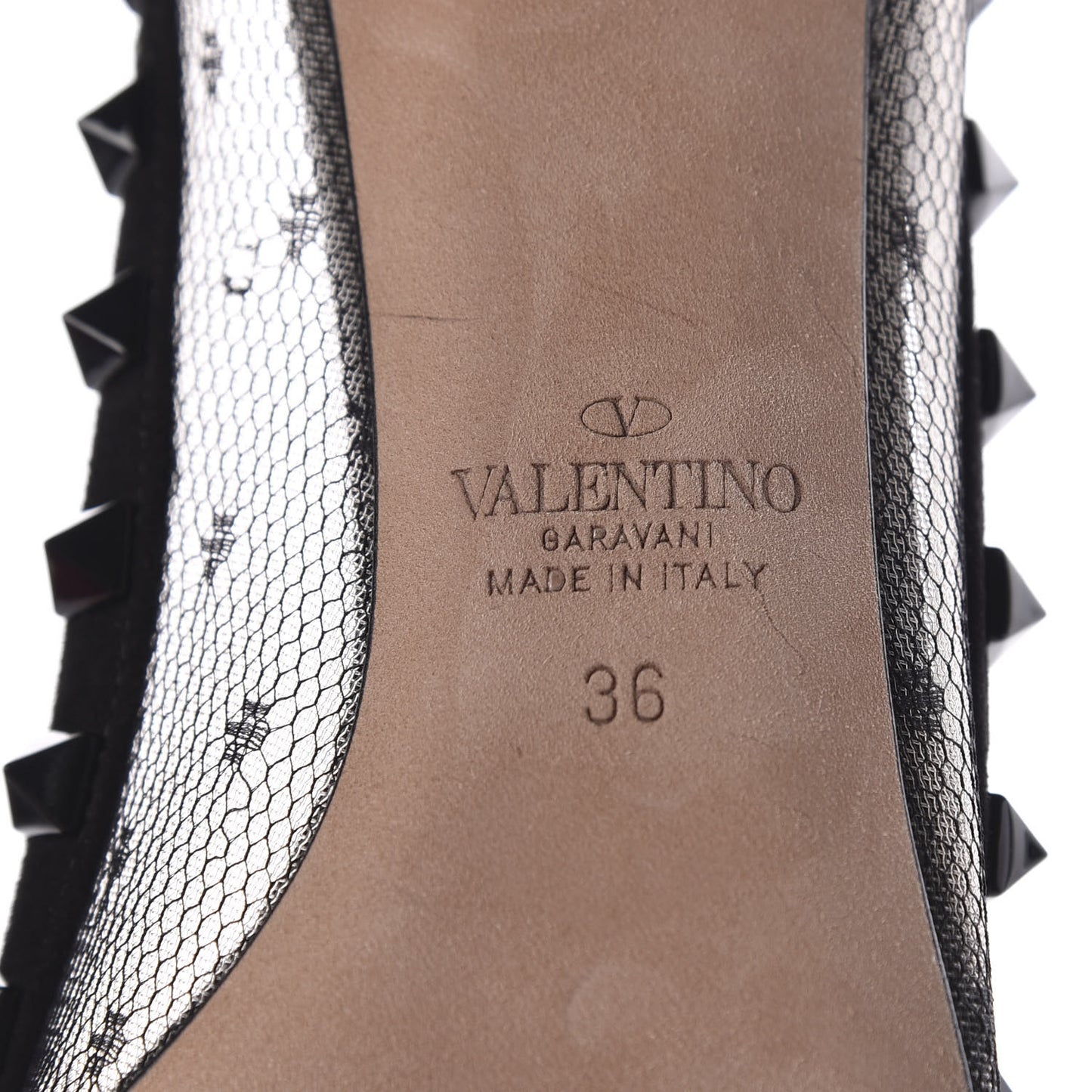 Mesh Point d'Esprit Calfskin Rockstud 85mm Pumps 36 Black