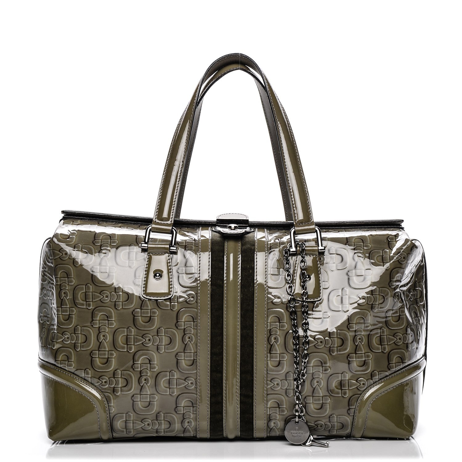 Gucci Patent Horsebit Embossed Large Treasure Boston Tote Green 1 of 7