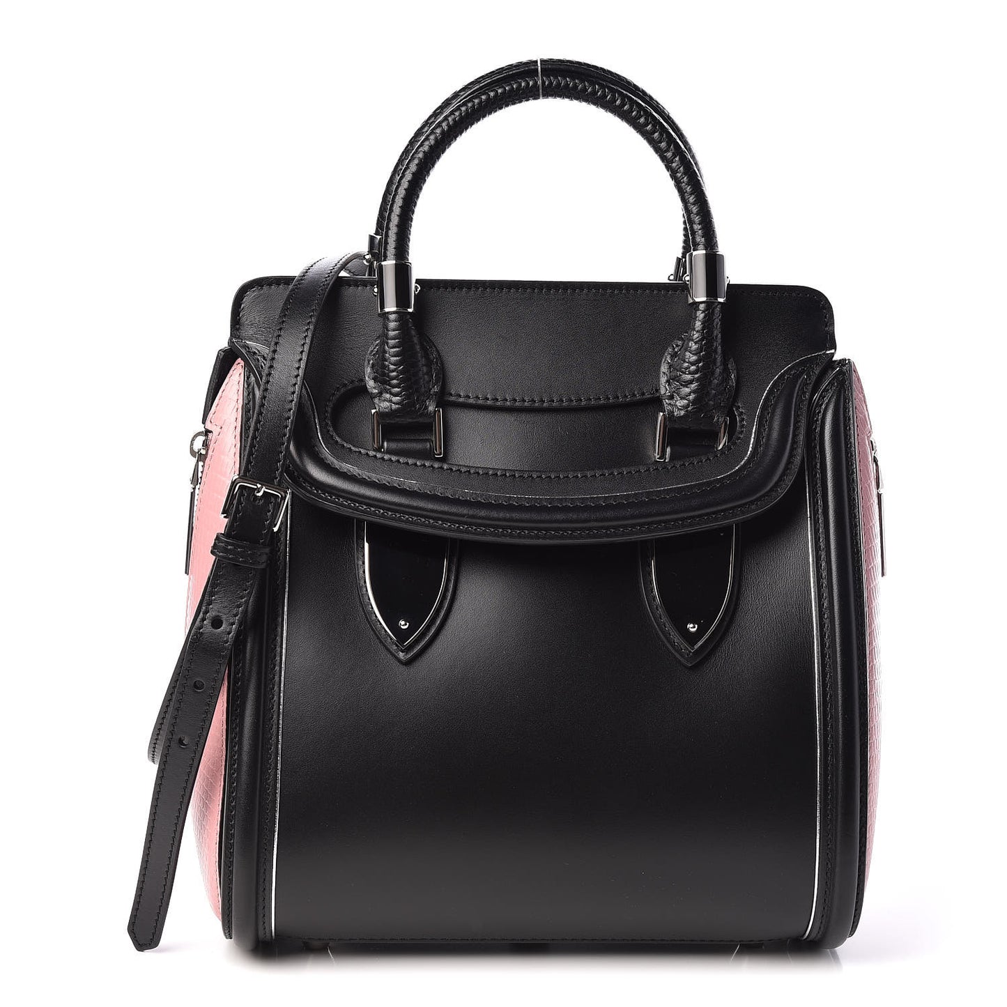 Soft Calfskin Small Enamel Plate Heroine Powder Black