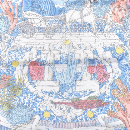 Hermes Vintage Silk Ex Libris Atlantis Scarf 70 Bleu Ciel Rose Jaune 2 of 4