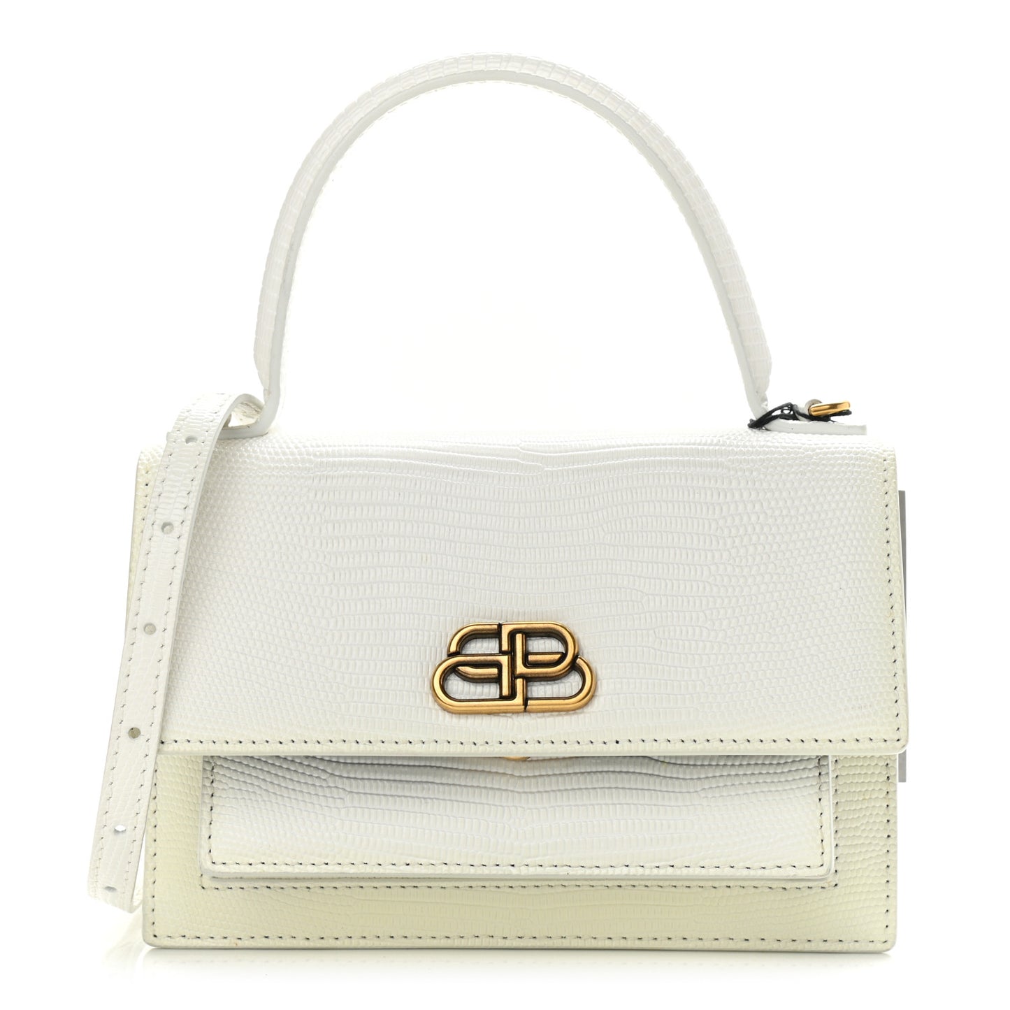 Patent Calfskin Lizard Embossed XS Sharp Top Handle Bag White
