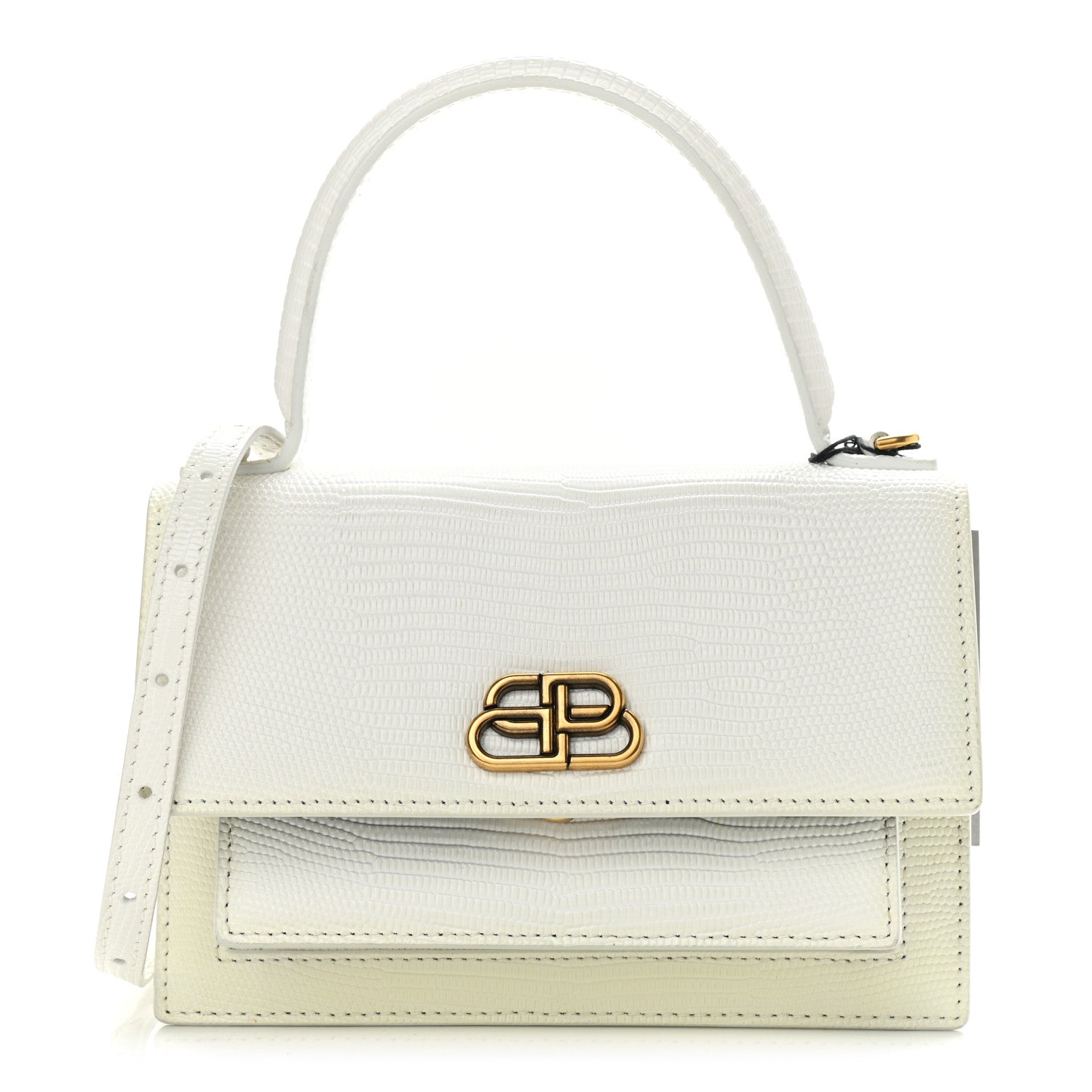 Balenciaga Patent Calfskin Lizard Embossed XS Sharp Top Handle Bag White 1 of 10