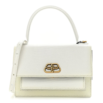 Balenciaga Patent Calfskin Lizard Embossed XS Sharp Top Handle Bag White 1 of 10