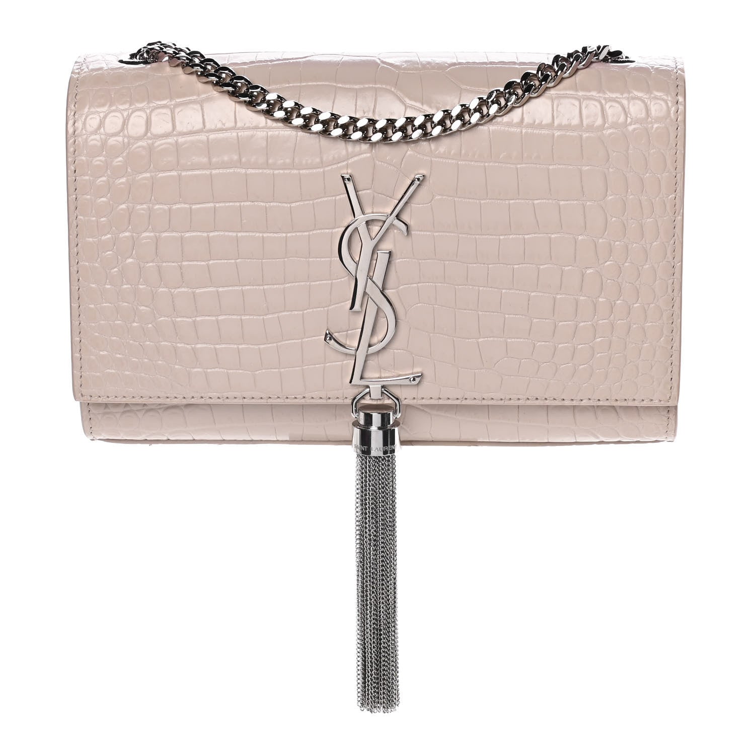 Saint Laurent Calfskin Crocodile Embossed Small Classic Monogram Kate Tassel Satchel Light Pink 1 of 14