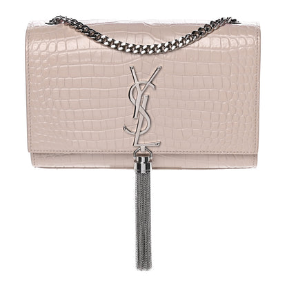 Saint Laurent Calfskin Crocodile Embossed Small Classic Monogram Kate Tassel Satchel Light Pink 1 of 14