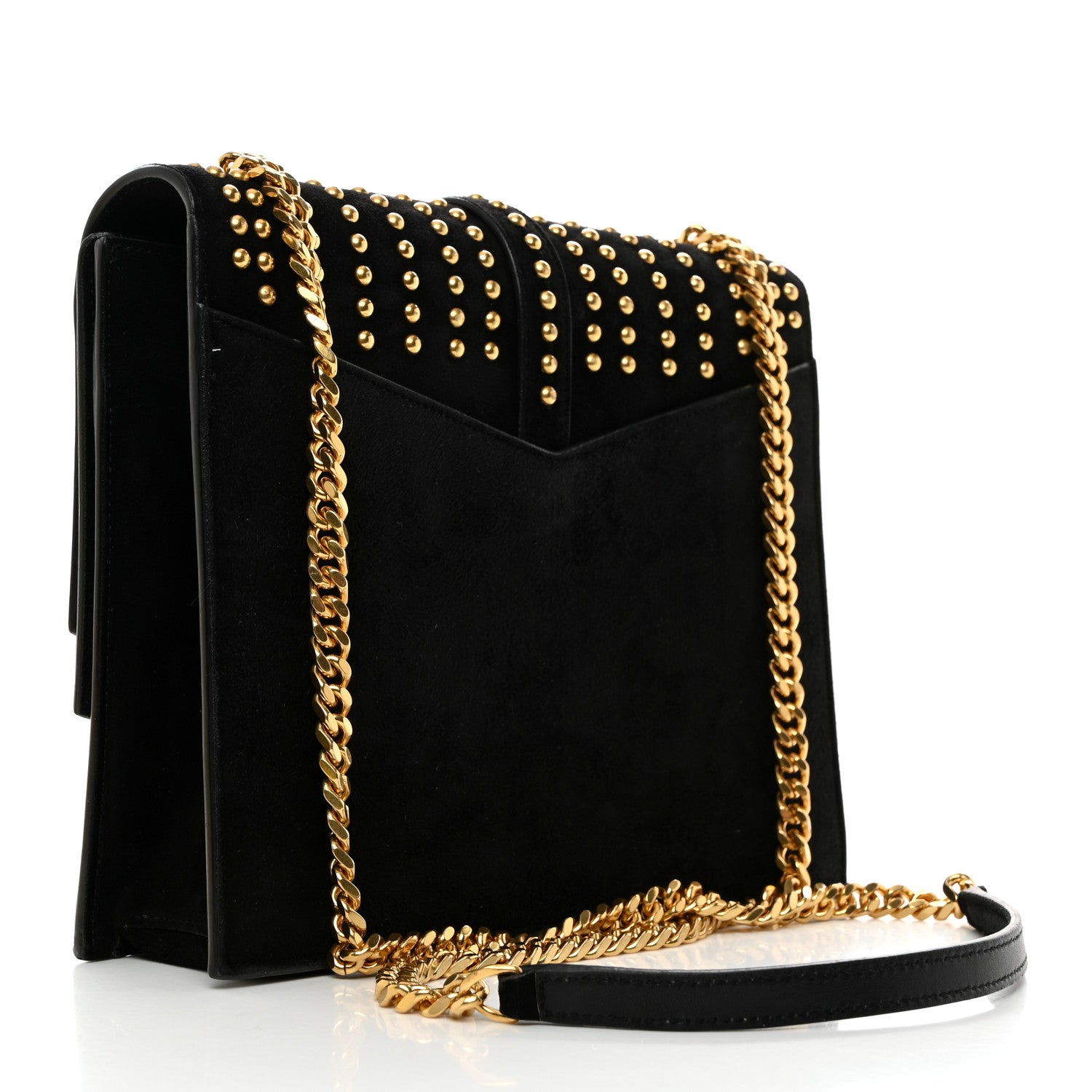 Saint Laurent Suede Studded Monogram Medium Sulpice Shoulder Bag Black 2 of 11