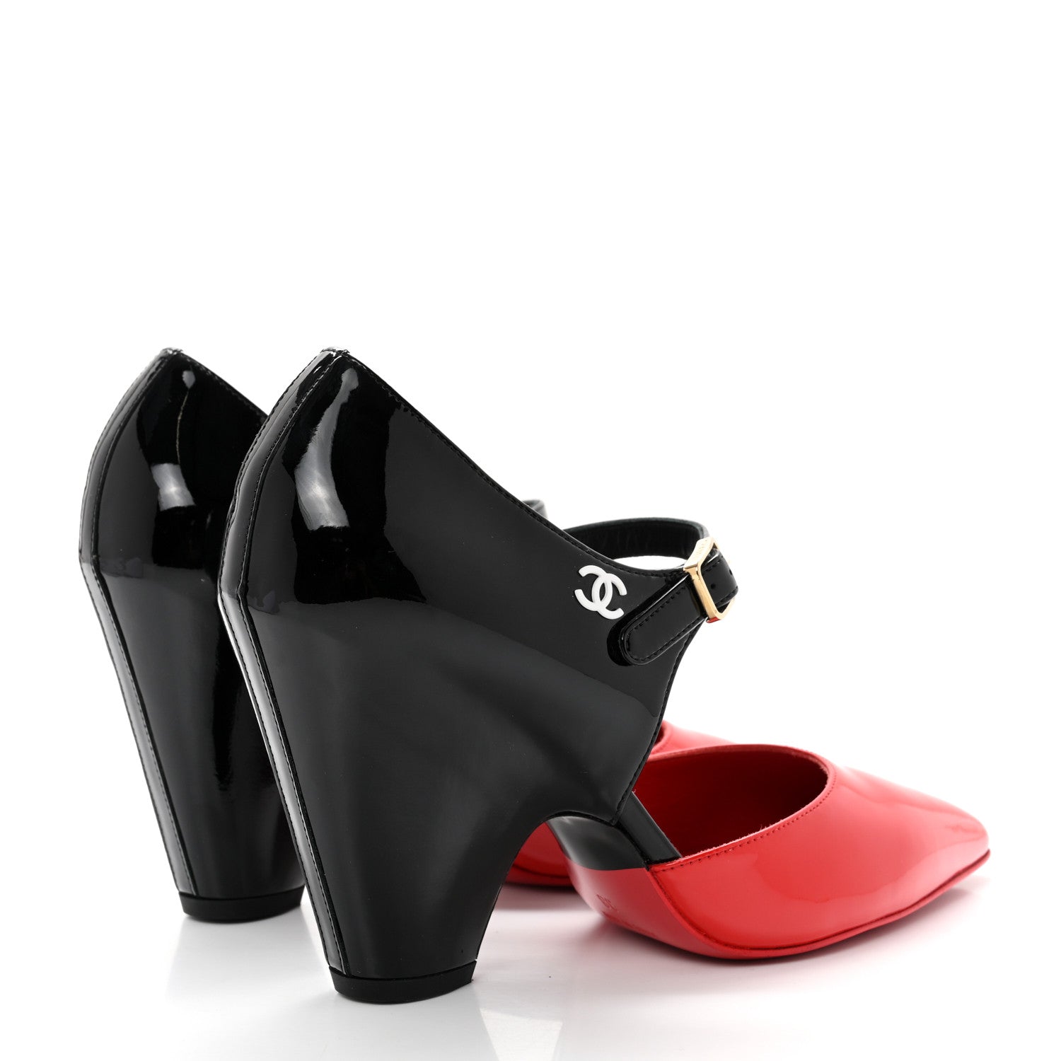 Chanel Patent Calfskin CC Pumps 38 Red Black 4 of 8