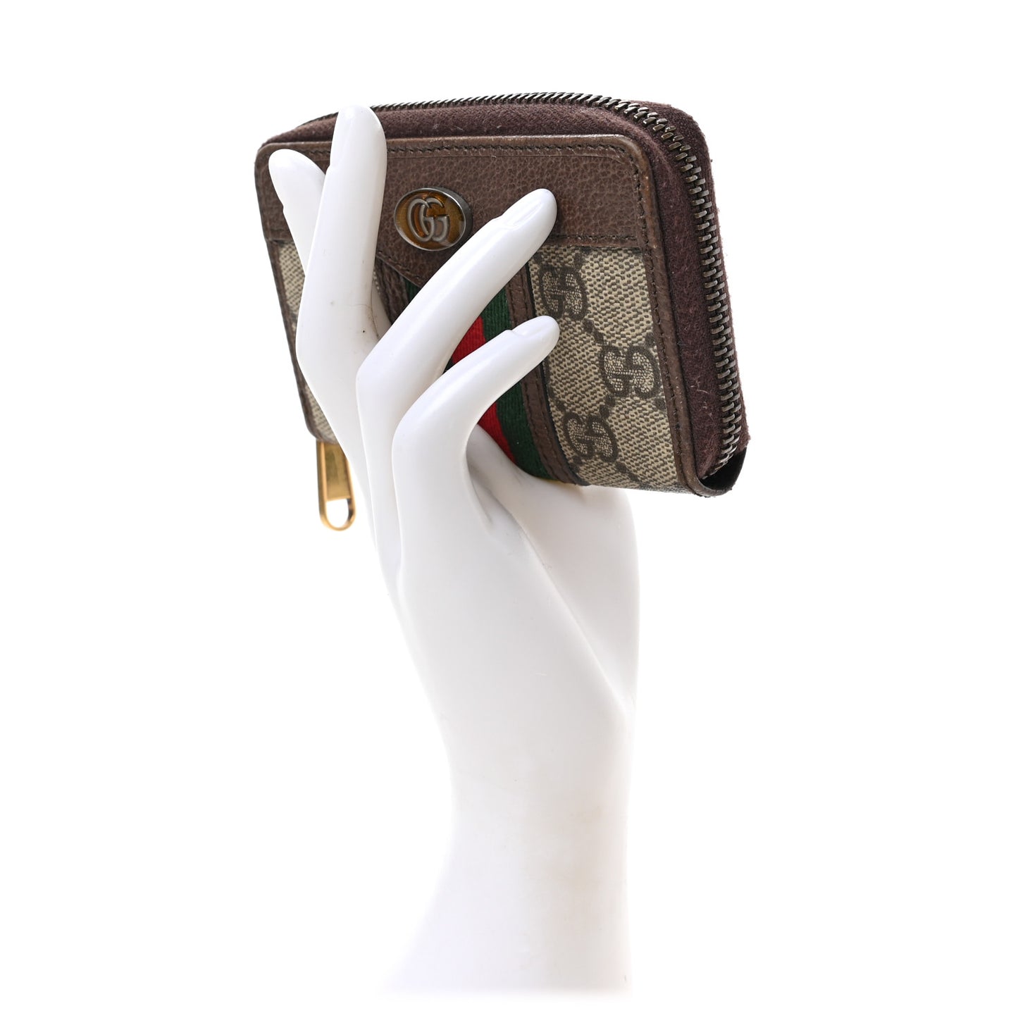 GG Supreme Web Ophidia Zip Around Card Case Brown
