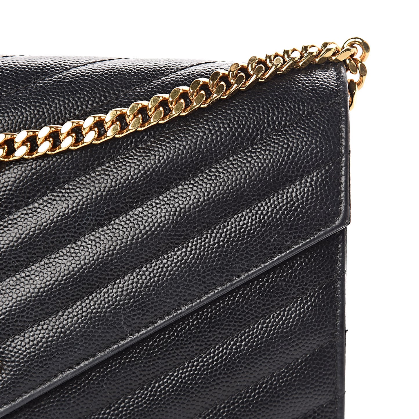 Grain De Poudre Matelasse Chevron Monogram Chain Wallet Black