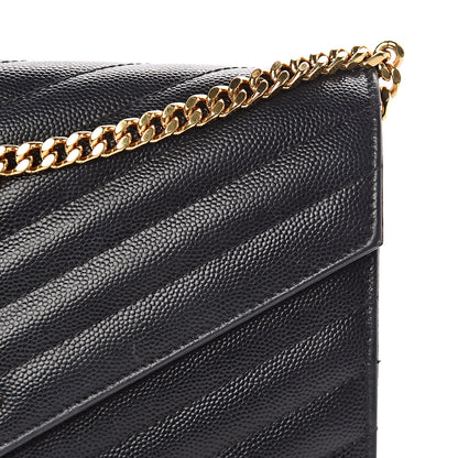 Saint Laurent Grain De Poudre Matelasse Chevron Monogram Chain Wallet Black 18 of 23