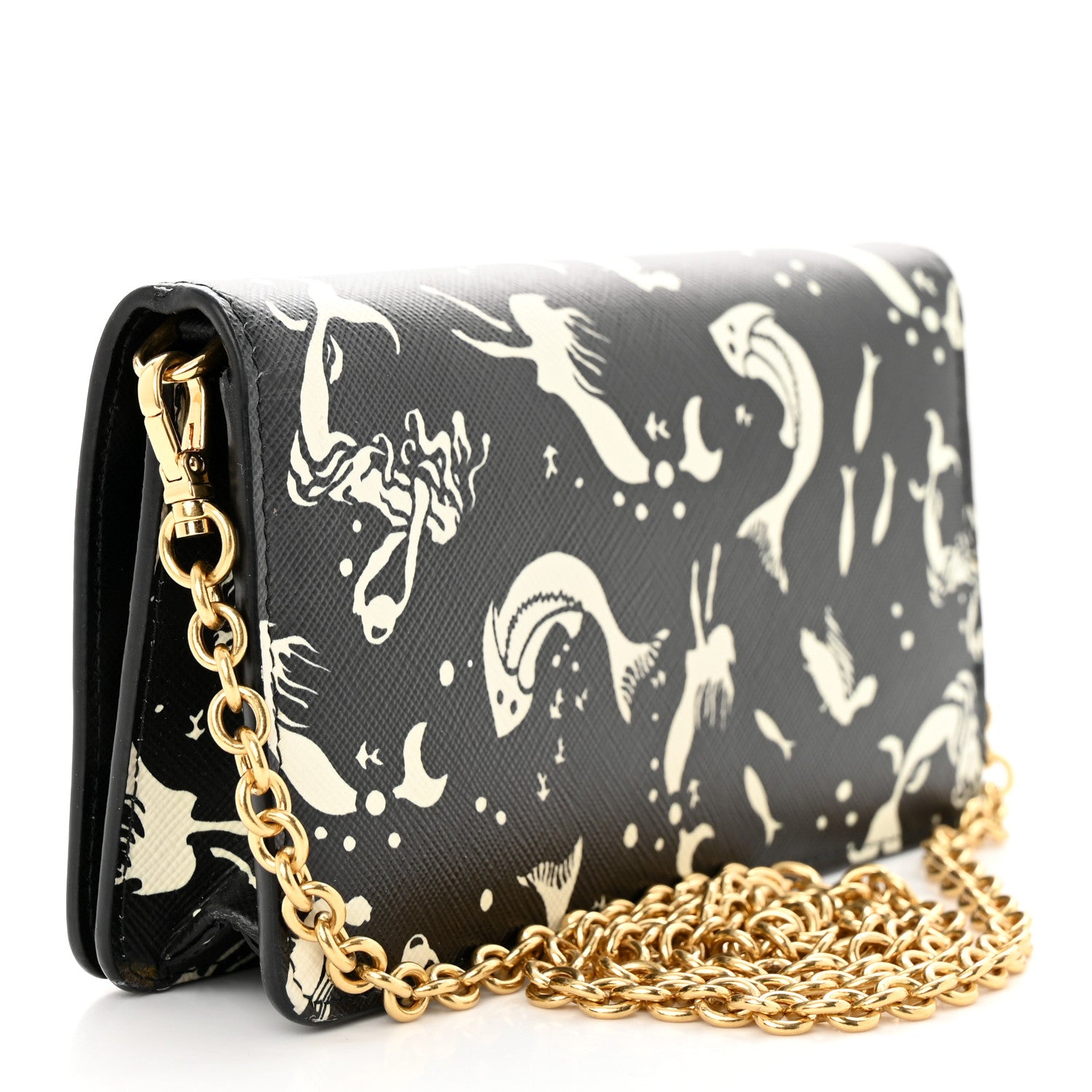 Prada Saffiano Triangle Logo Mermaid Print Mini Crossbody Bag Black 4 of 12