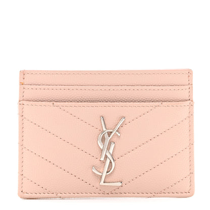 Saint Laurent Grain De Poudre Matelasse Chevron Monogram Credit Card Case Pale Pink 1 of 7
