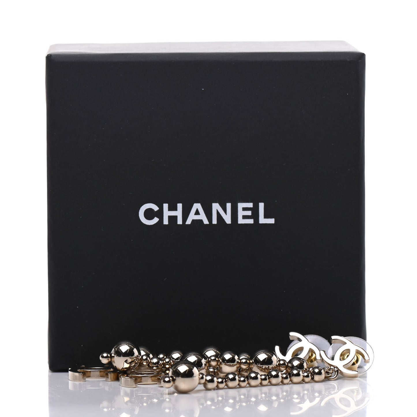 Metal CC Bead Drop Earrings Gold
