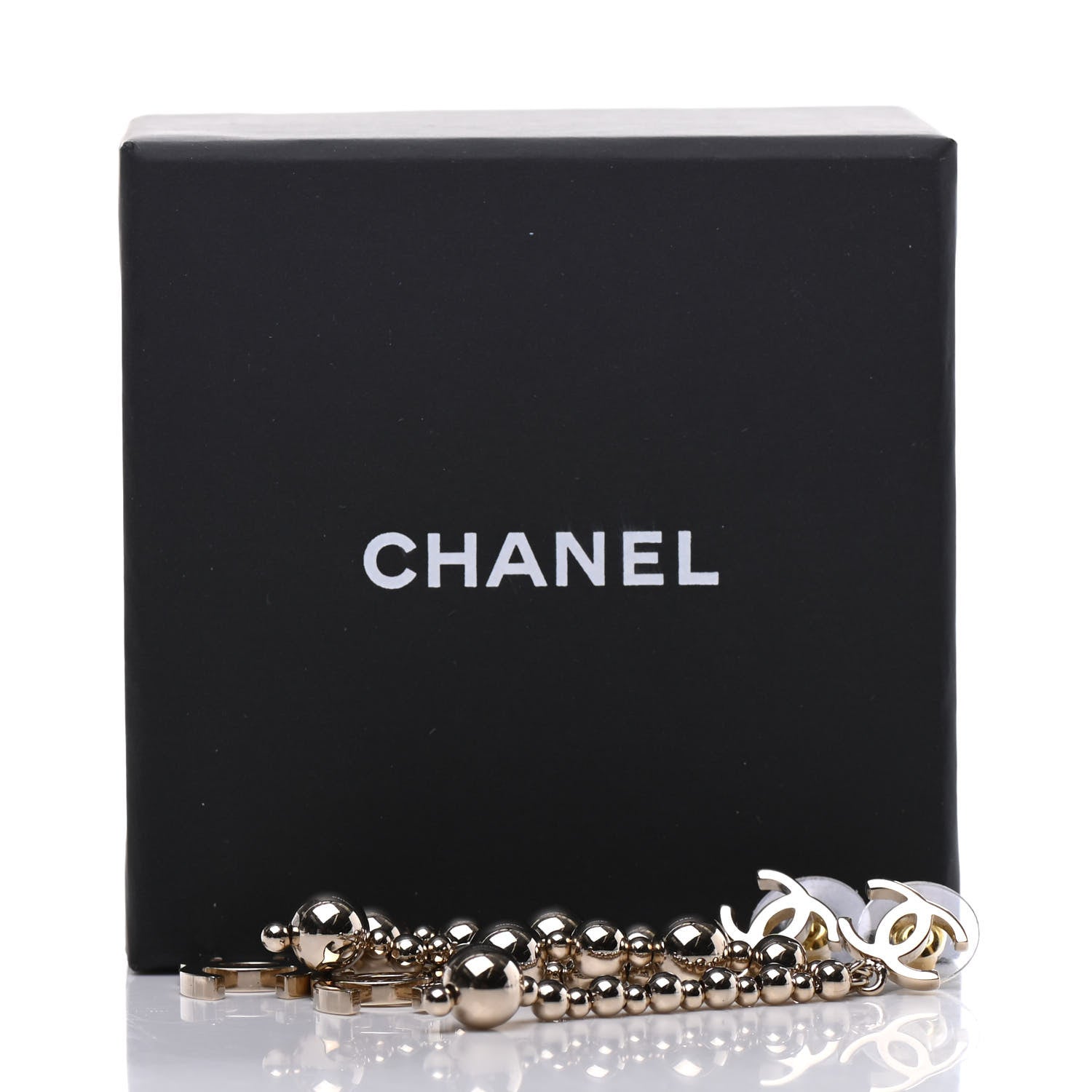 Chanel Metal CC Bead Drop Earrings Gold 5 of 5