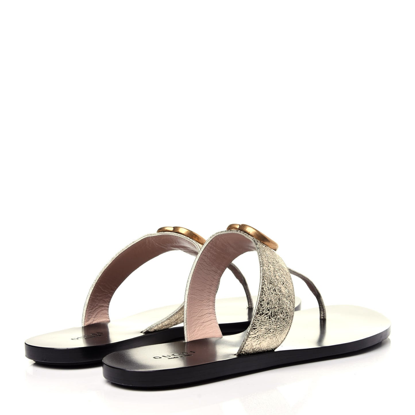 Nappa Silk Galassia GG Marmont Thong Flat Sandals 38.5 Platino