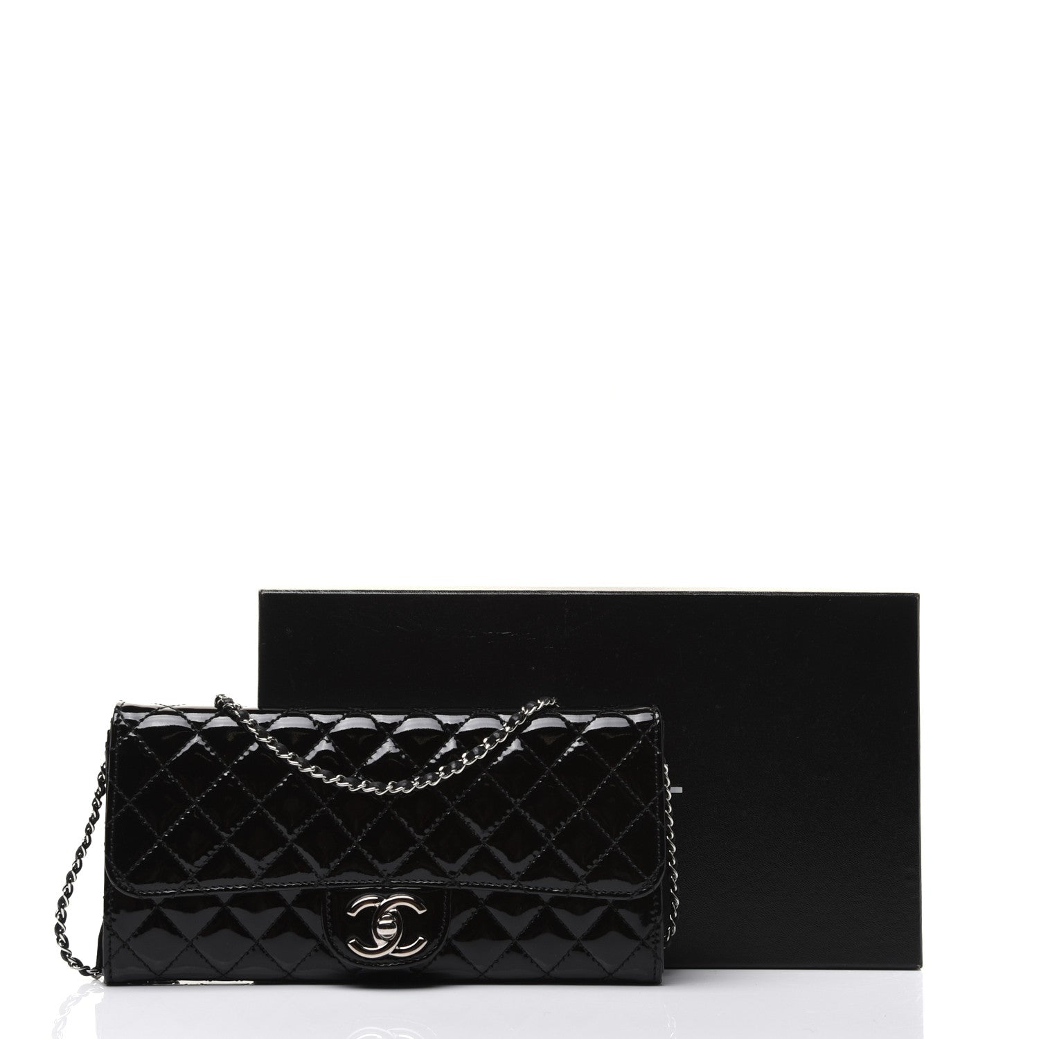 Chanel Patent Calfskin Quilted Flap Clutch With Chain Black 14 of 14