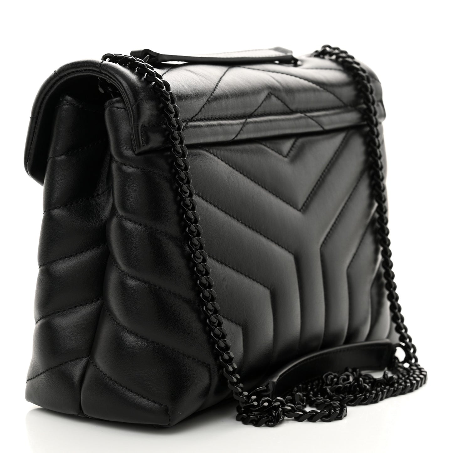 Calfskin Y Quilted Monogram Monochrome Small Loulou Chain Satchel Black