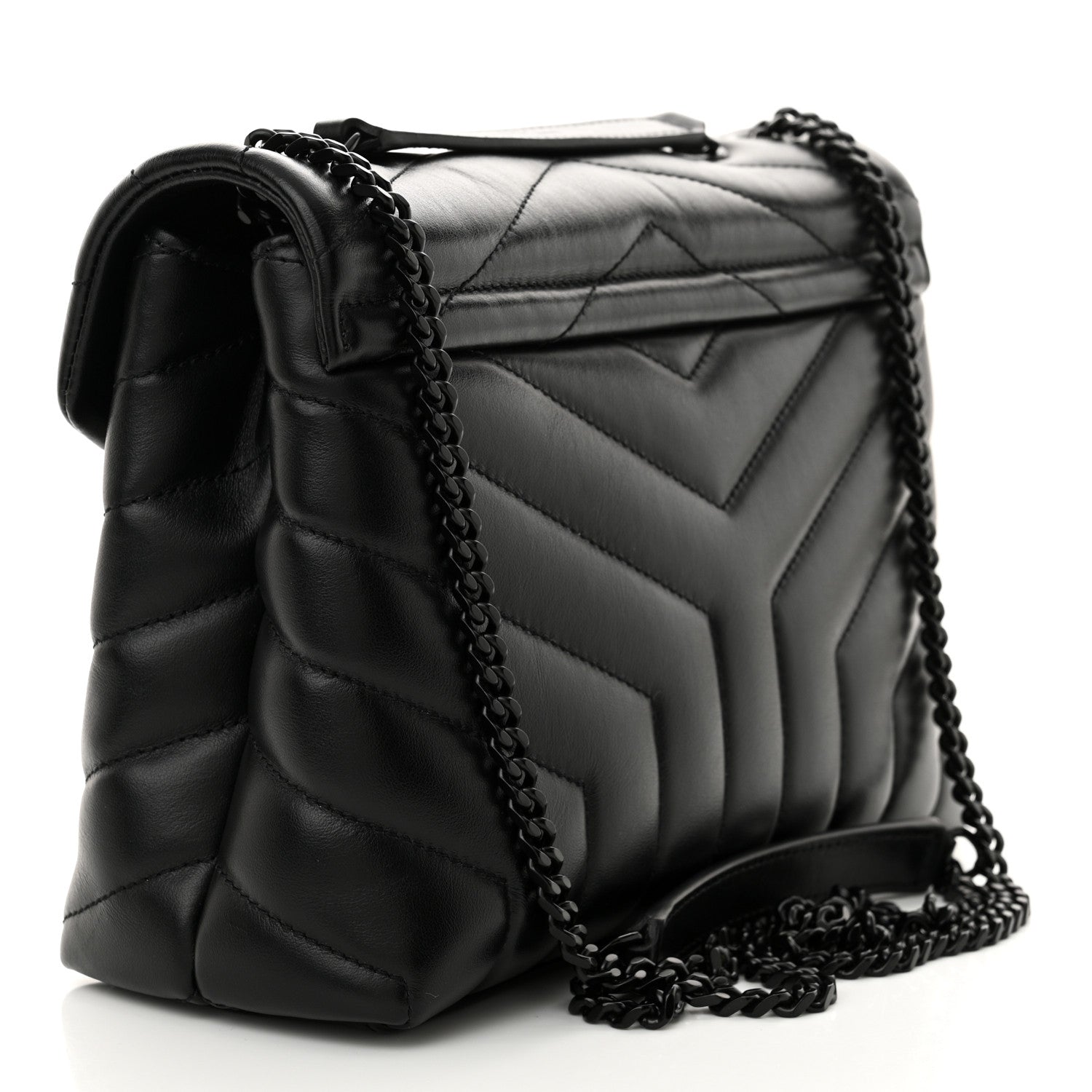 Saint Laurent Calfskin Y Quilted Monogram Monochrome Small Loulou Chain Satchel Black 3 of 11