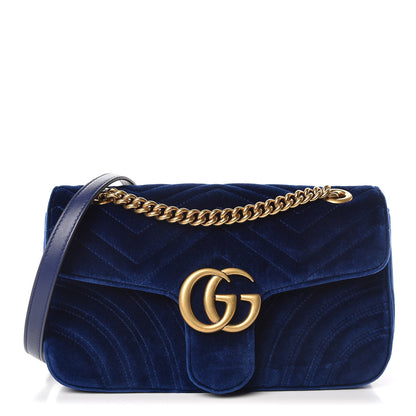 Gucci Velvet Matelasse Small GG Marmont Shoulder Bag Cobalt Blue 1 of 9