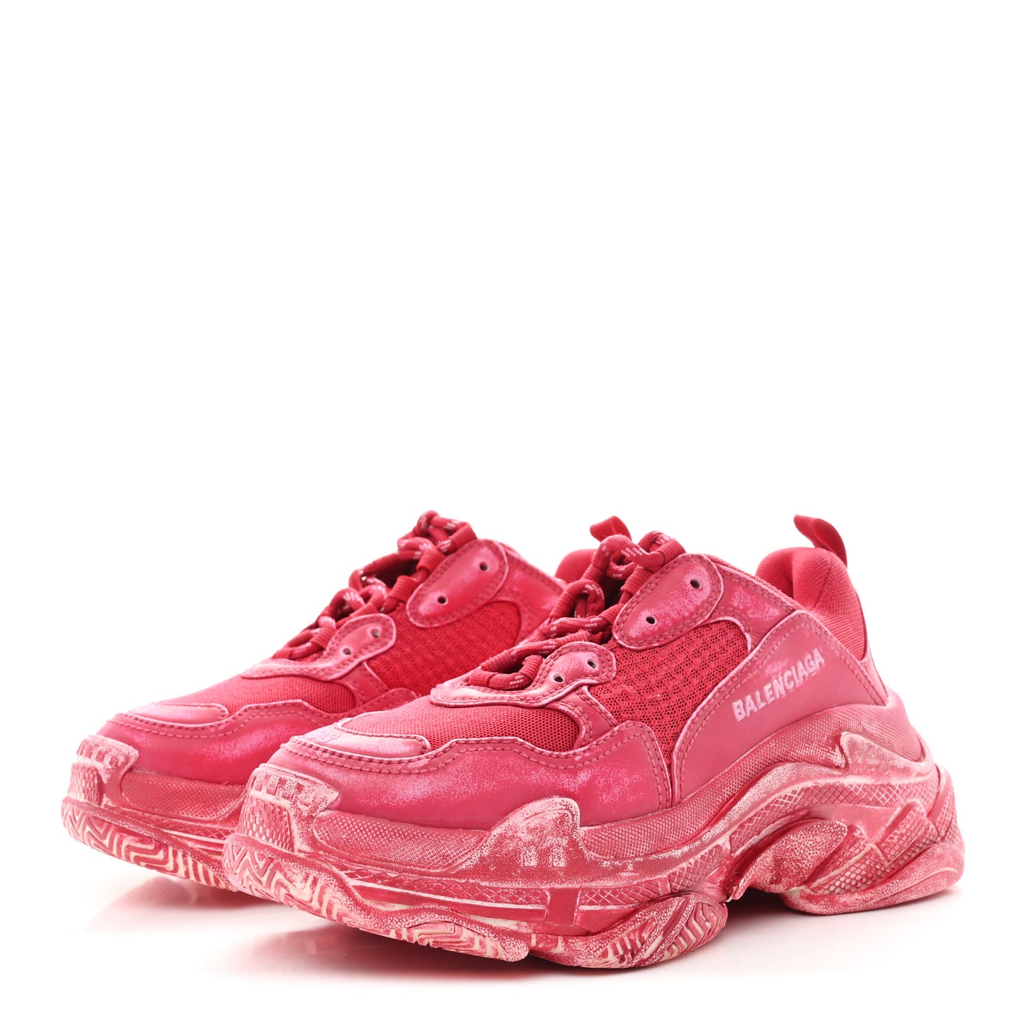 Fabric Mesh Faded Washed Womens Triple S Sneakers 38 Red