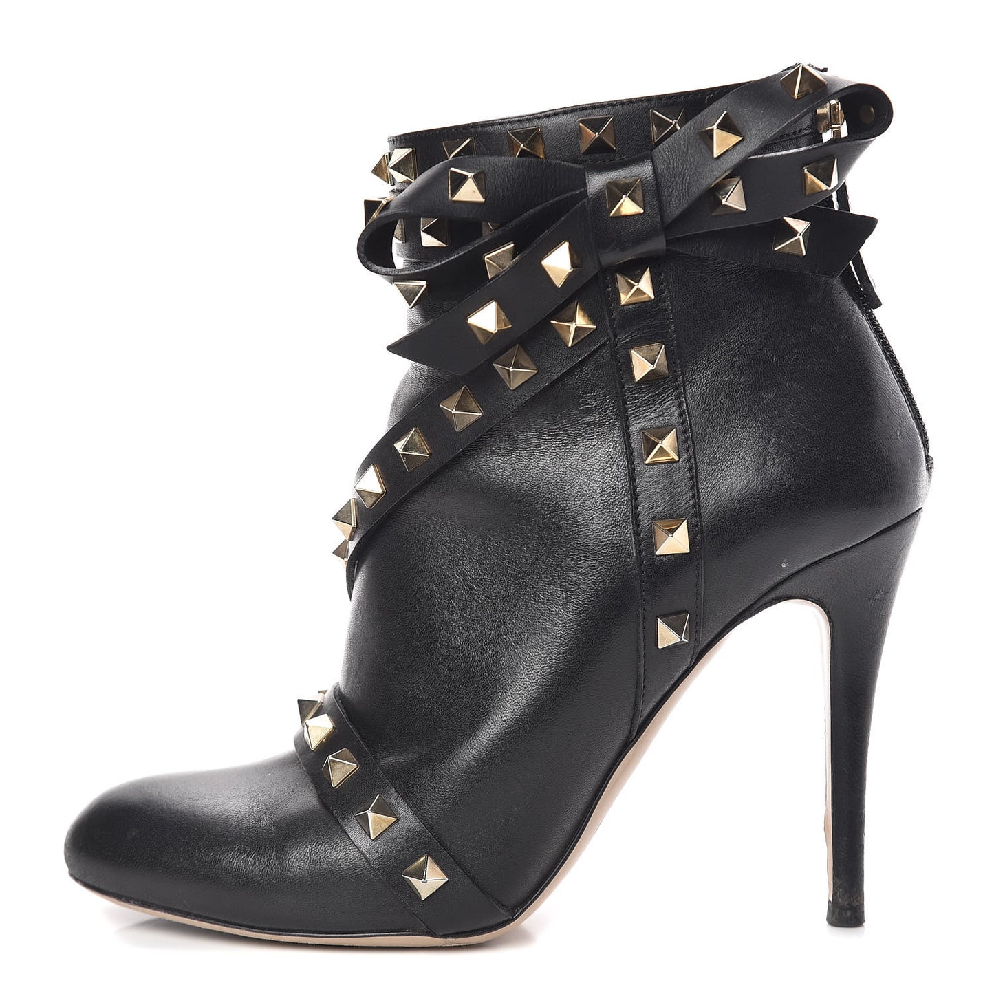Calfskin Rockstud Bow Ankle Booties 36.5 Black