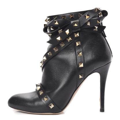 Valentino Garavani Calfskin Rockstud Bow Ankle Booties 36.5 Black 1 of 15