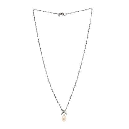 David Yurman Sterling Silver Cultured Pearl Diamond X Drop Pendant Necklace 3 of 6