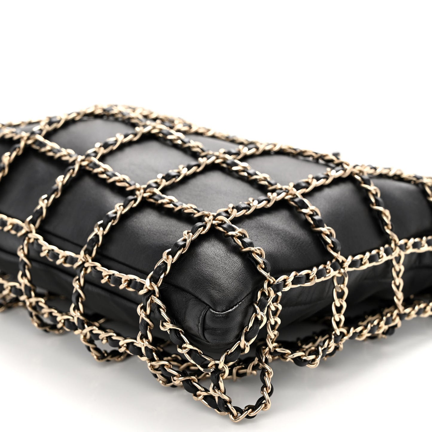 Lambskin Large Shopping Chain Tote Black