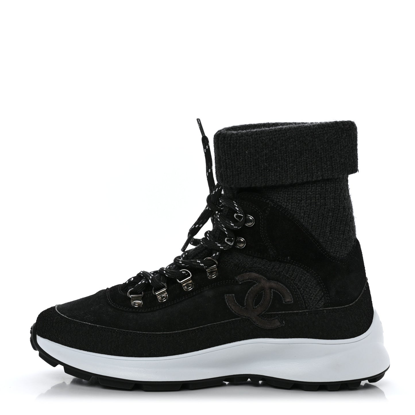 Suede Calfskin Knit CC Sneakers 40 Black Dark Gray