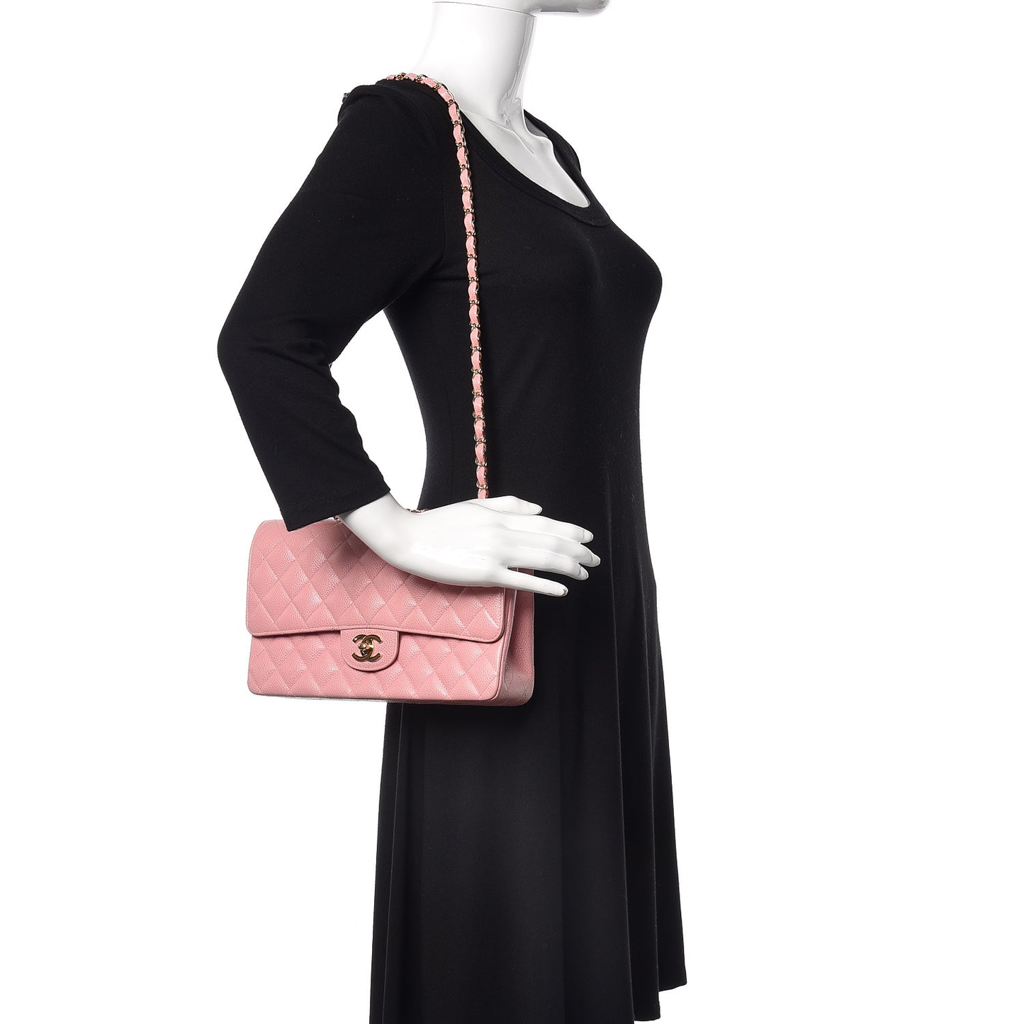 Caviar Quilted Medium Double Flap Pink