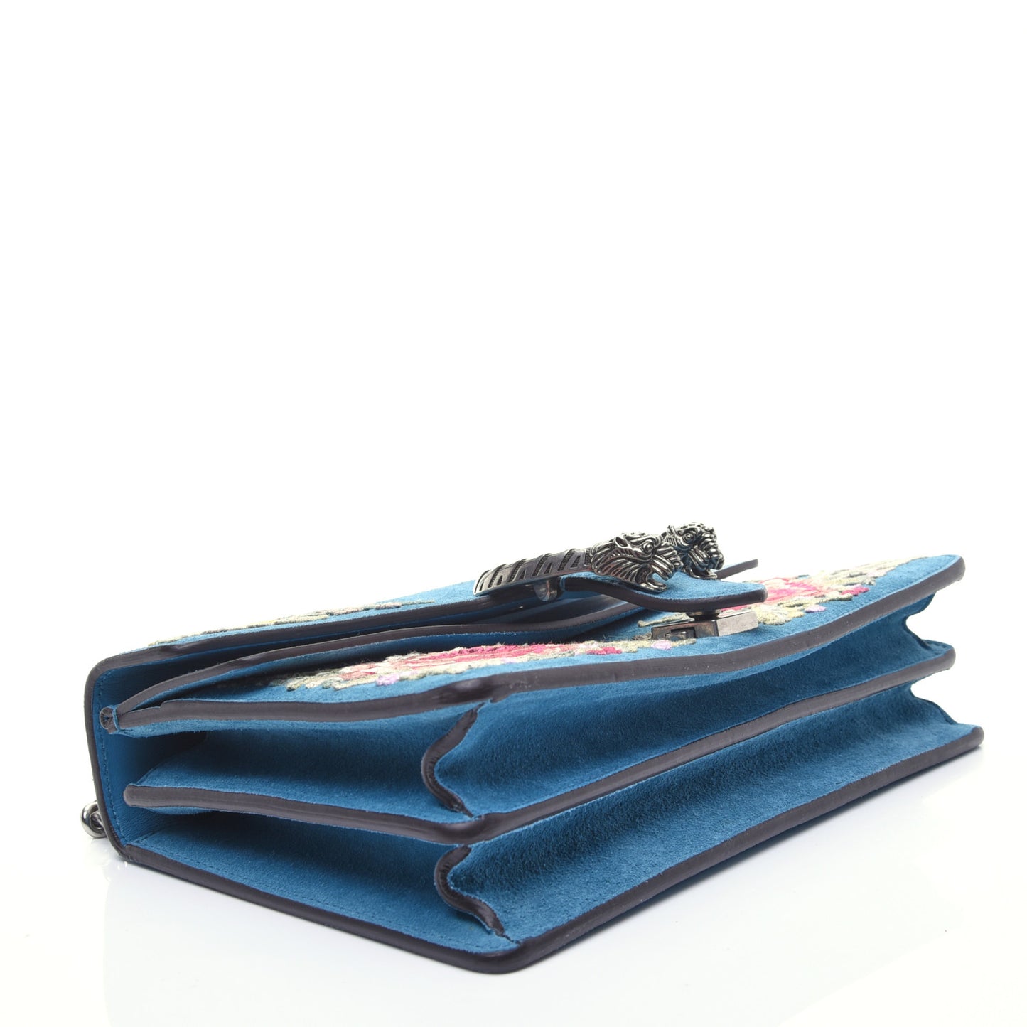 Suede Floral Embroidered Small Dionysus Shoulder Bag Blue