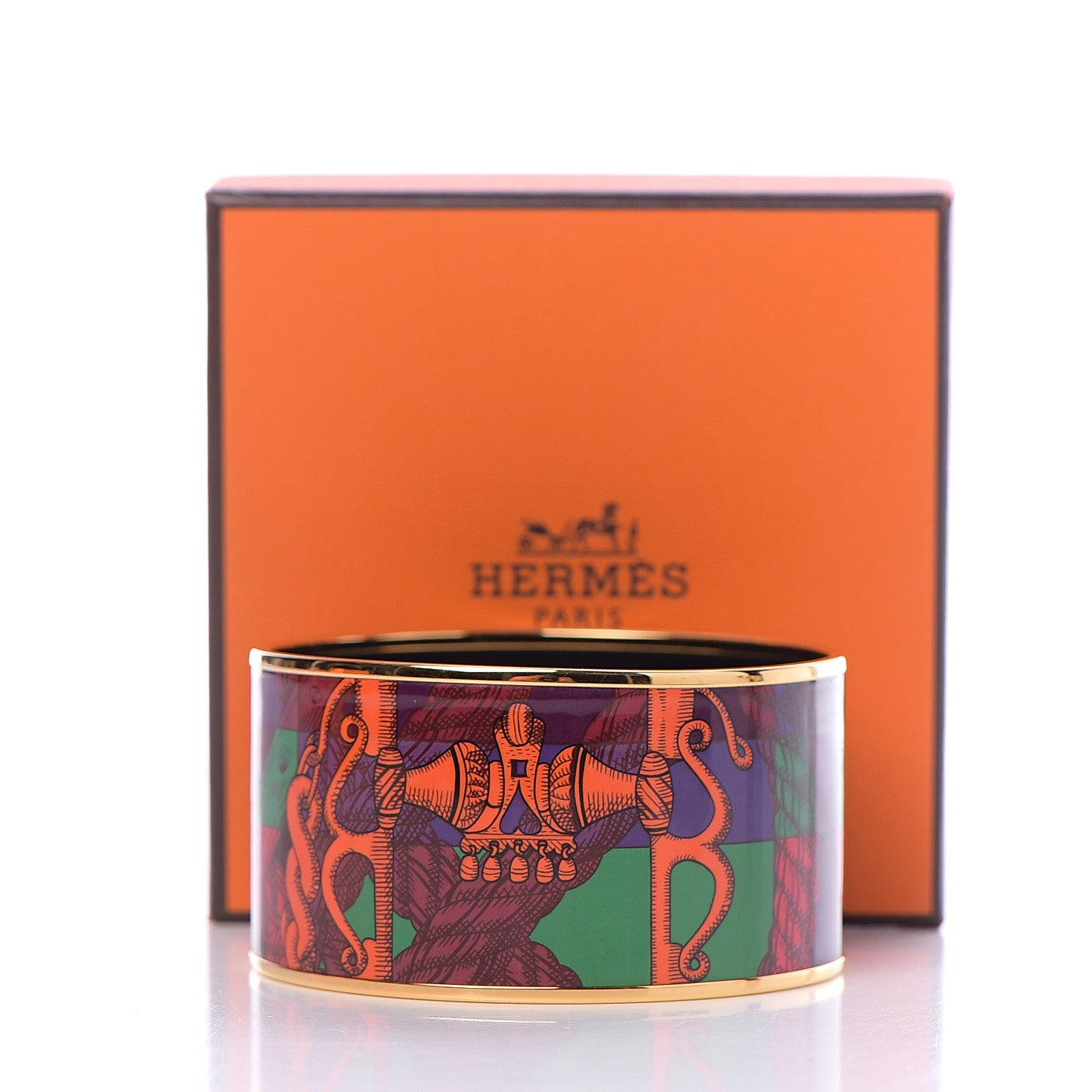 Hermes Enamel Printed Della Cavalleria Extra Wide Bracelet 65 Cacao 5 of 5