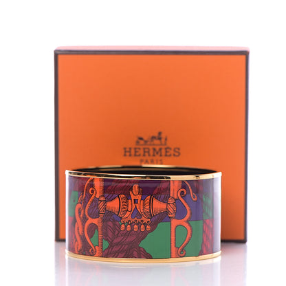 Hermes Enamel Printed Della Cavalleria Extra Wide Bracelet 65 Cacao 5 of 5