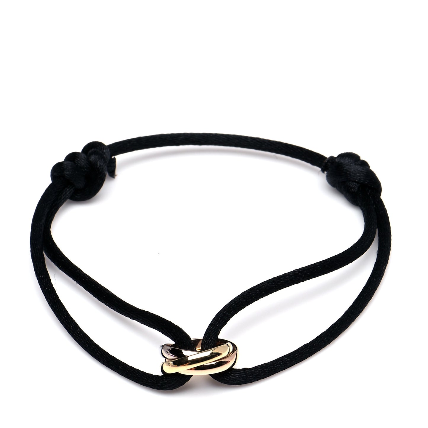 18K Pink Yellow White Gold Trinity Adjustable Cord Bracelet Black