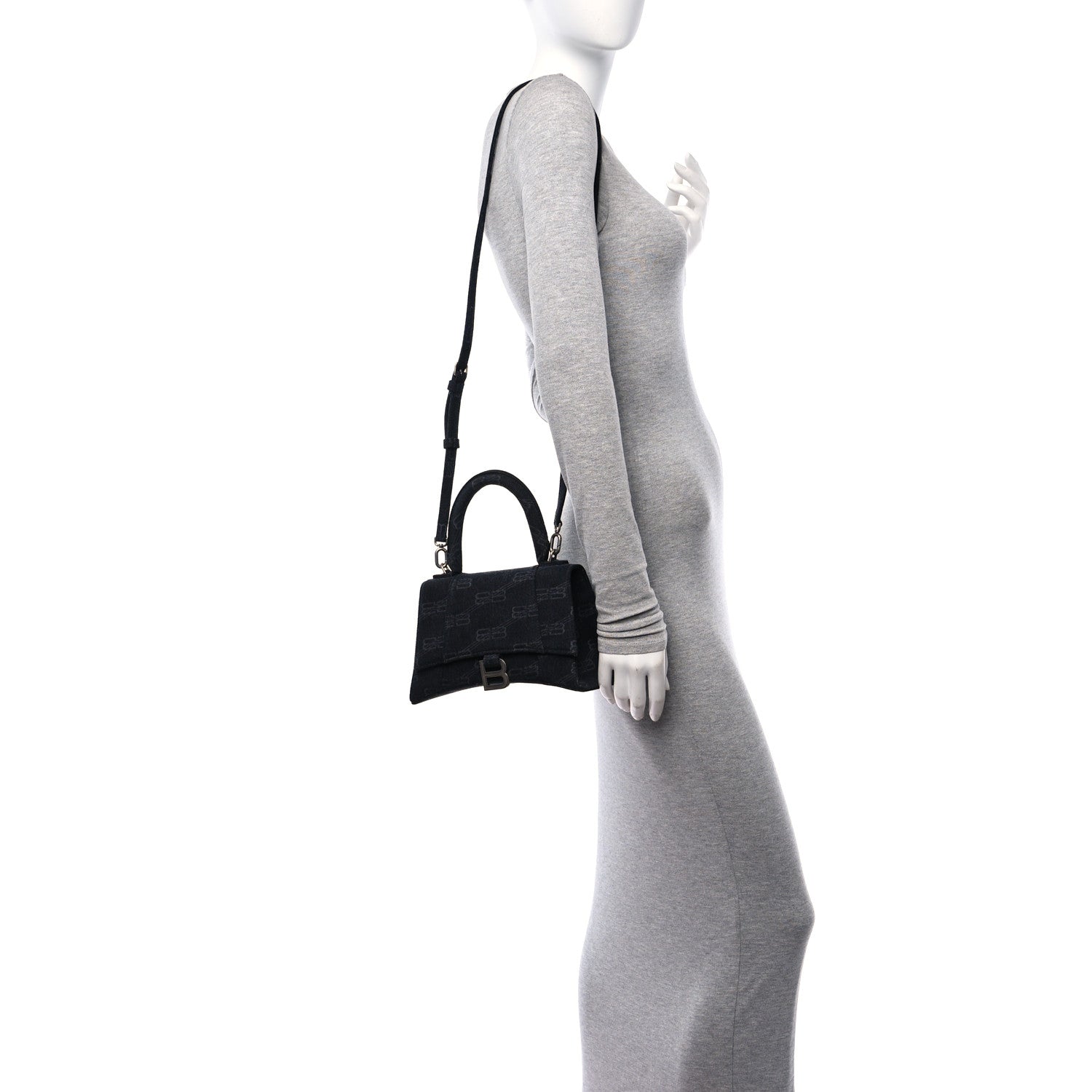 Balenciaga Washed Denim BB Monogram Small Hourglass Top Handle Bag Black 2 of 12