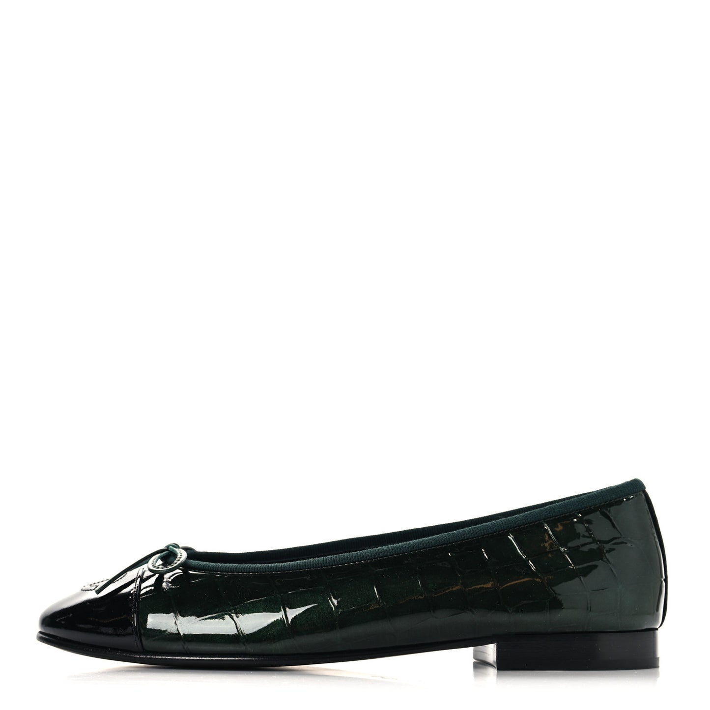 Patent Crocodile Embossed Ballerina Flats 37.5 Dark Green Black