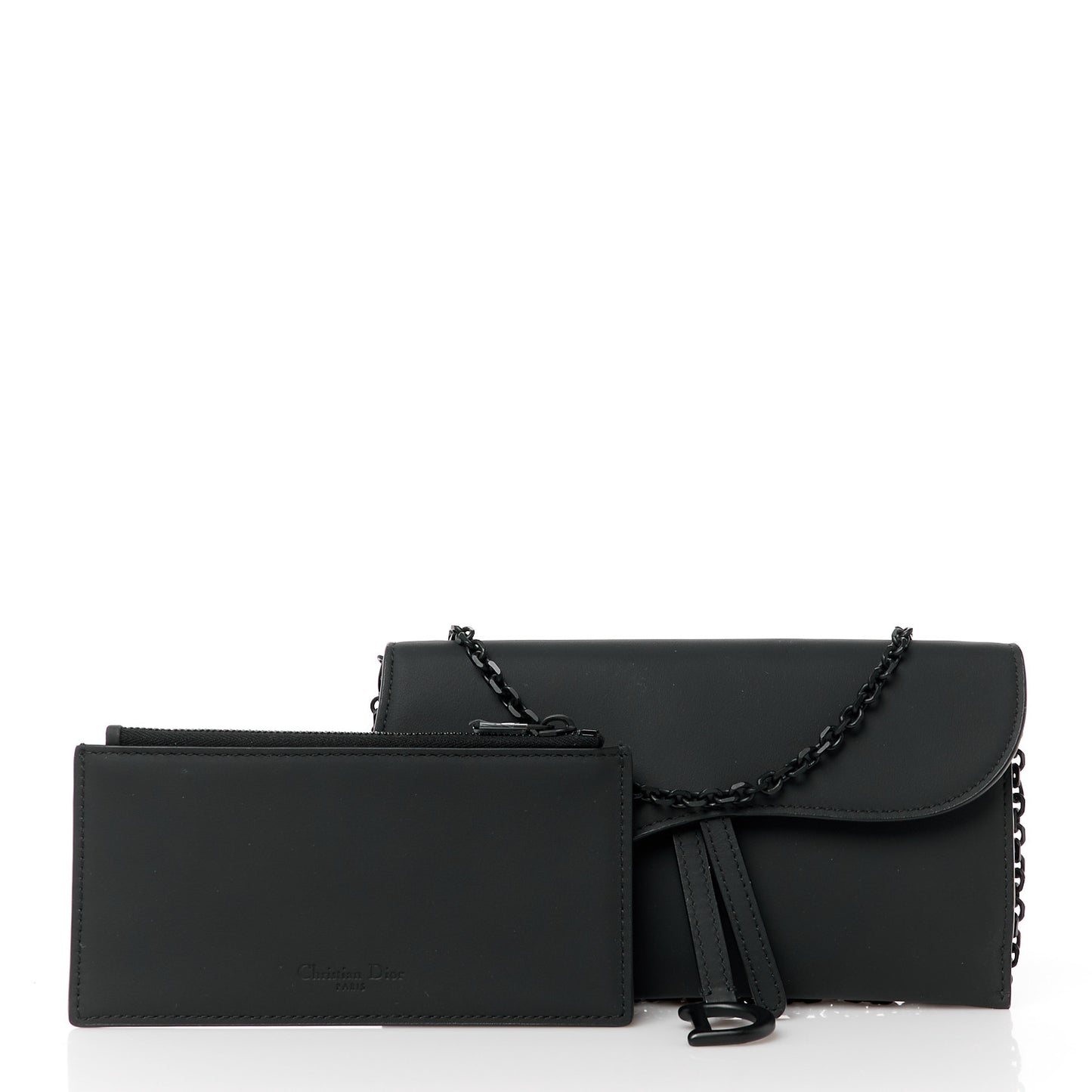 Ultra Matte Calfskin Saddle Chain Wallet Pouch Black