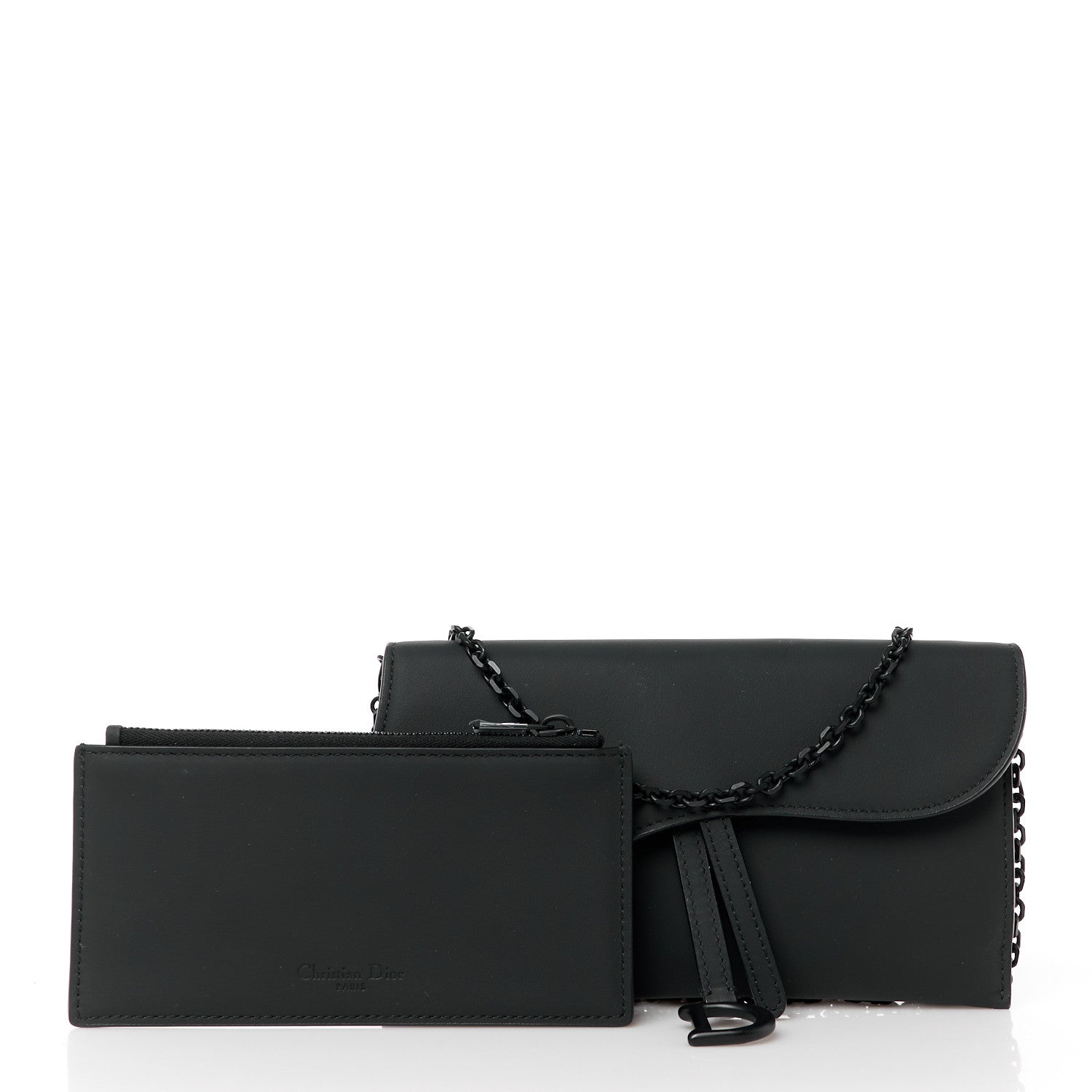 Christian Dior Ultra Matte Calfskin Saddle Chain Wallet Pouch Black 3 of 13