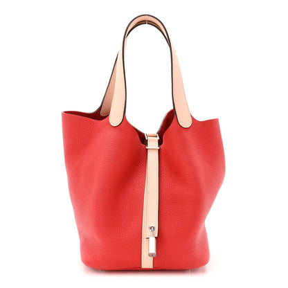 Hermes Taurillon Clemence Swift Eclat Picotin Lock 22 MM Rouge Tomate Rose Eglantine 1 of 13