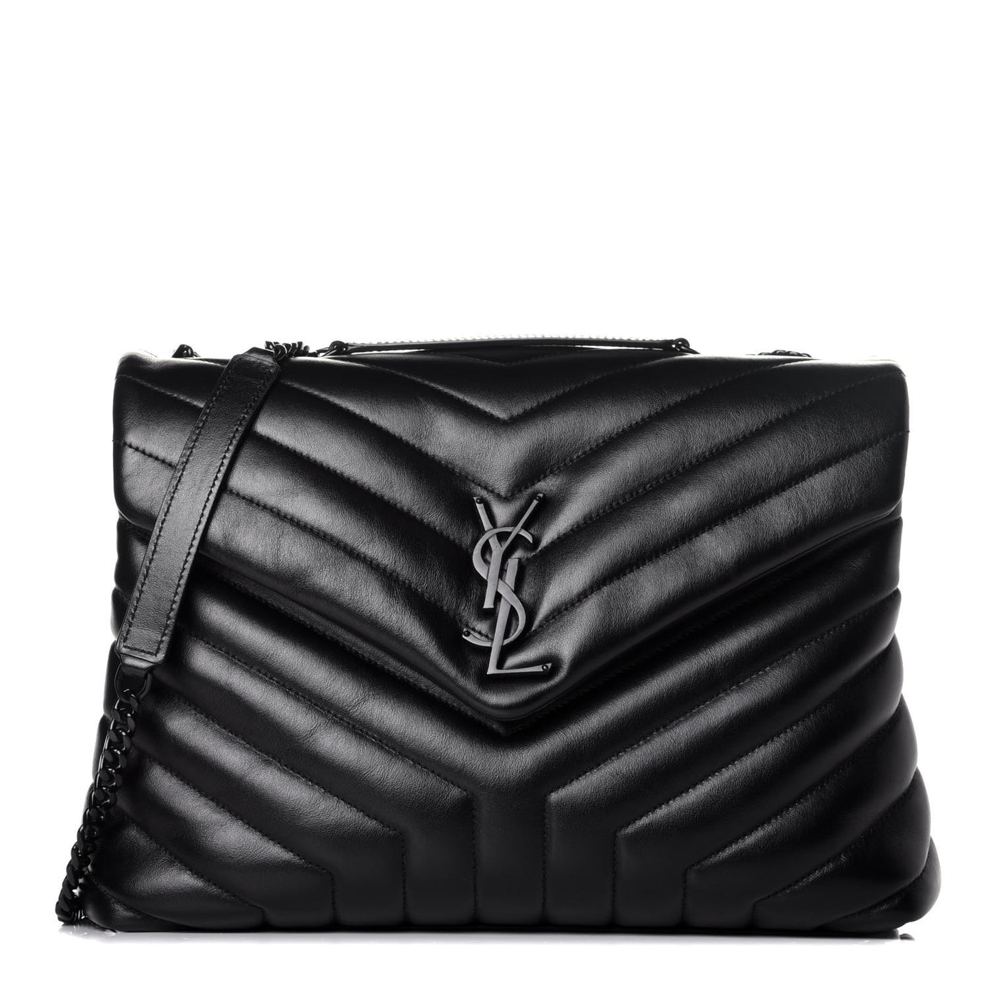 Calfskin Y Quilted Monogram Medium Loulou Chain Satchel Black