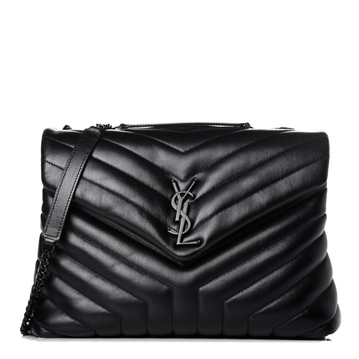Saint Laurent Calfskin Y Quilted Monogram Medium Loulou Chain Satchel Black 1 of 9