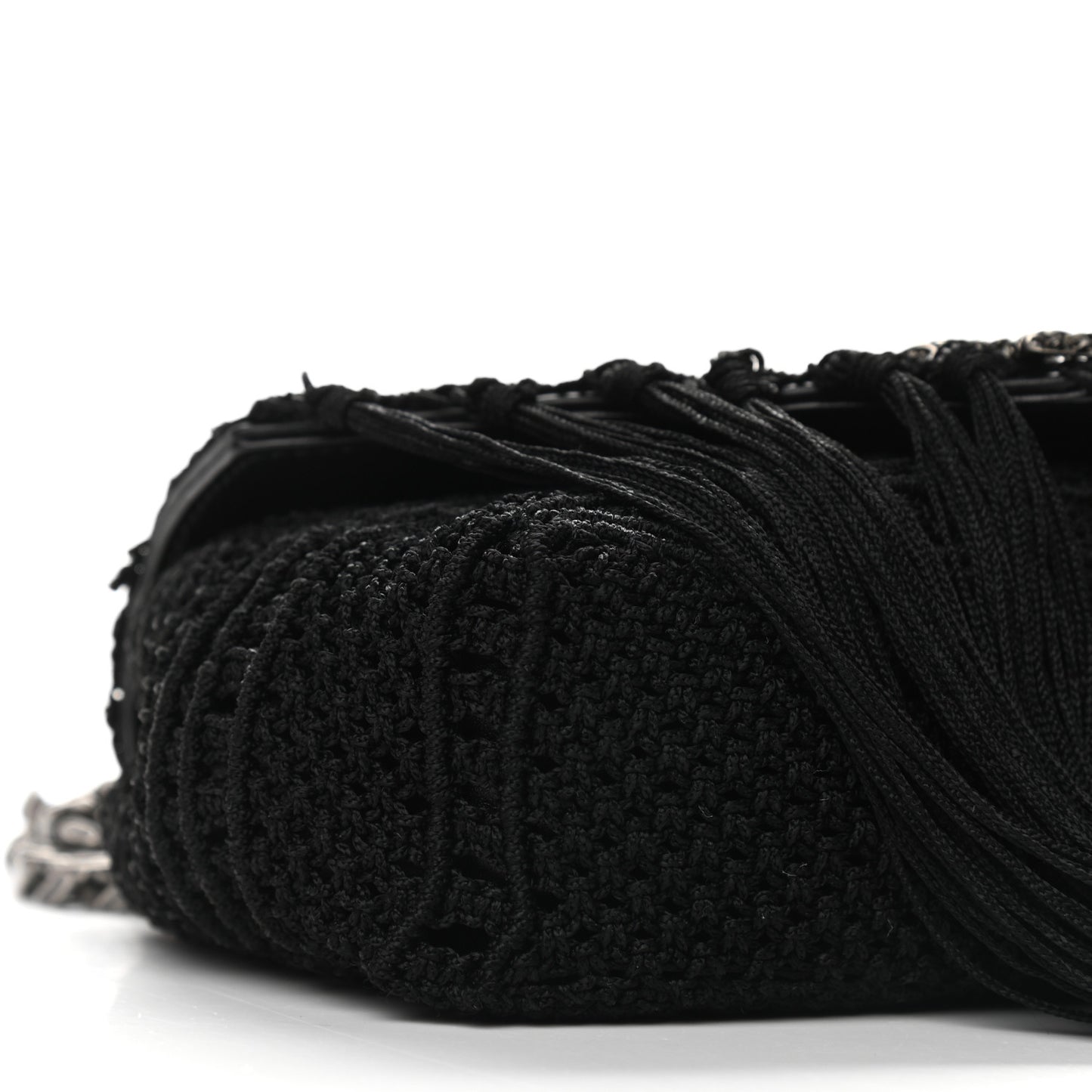 Calfskin Crochet Baby Monogram Chain Satchel Black