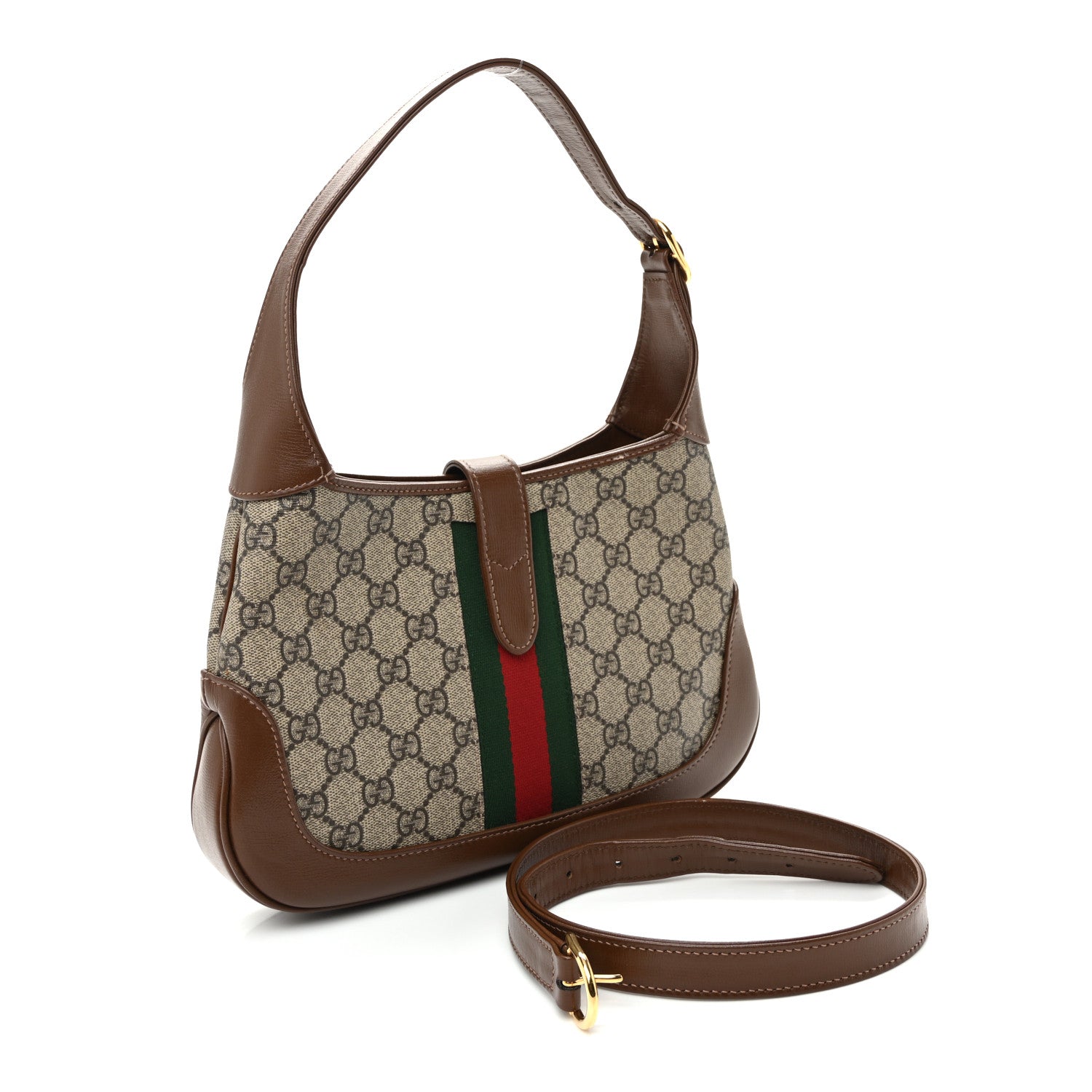 Gucci GG Supreme Monogram Azalea Calfskin Web Small Jackie 1961 Hobo Beige Ebony Brown Sugar 3 of 12