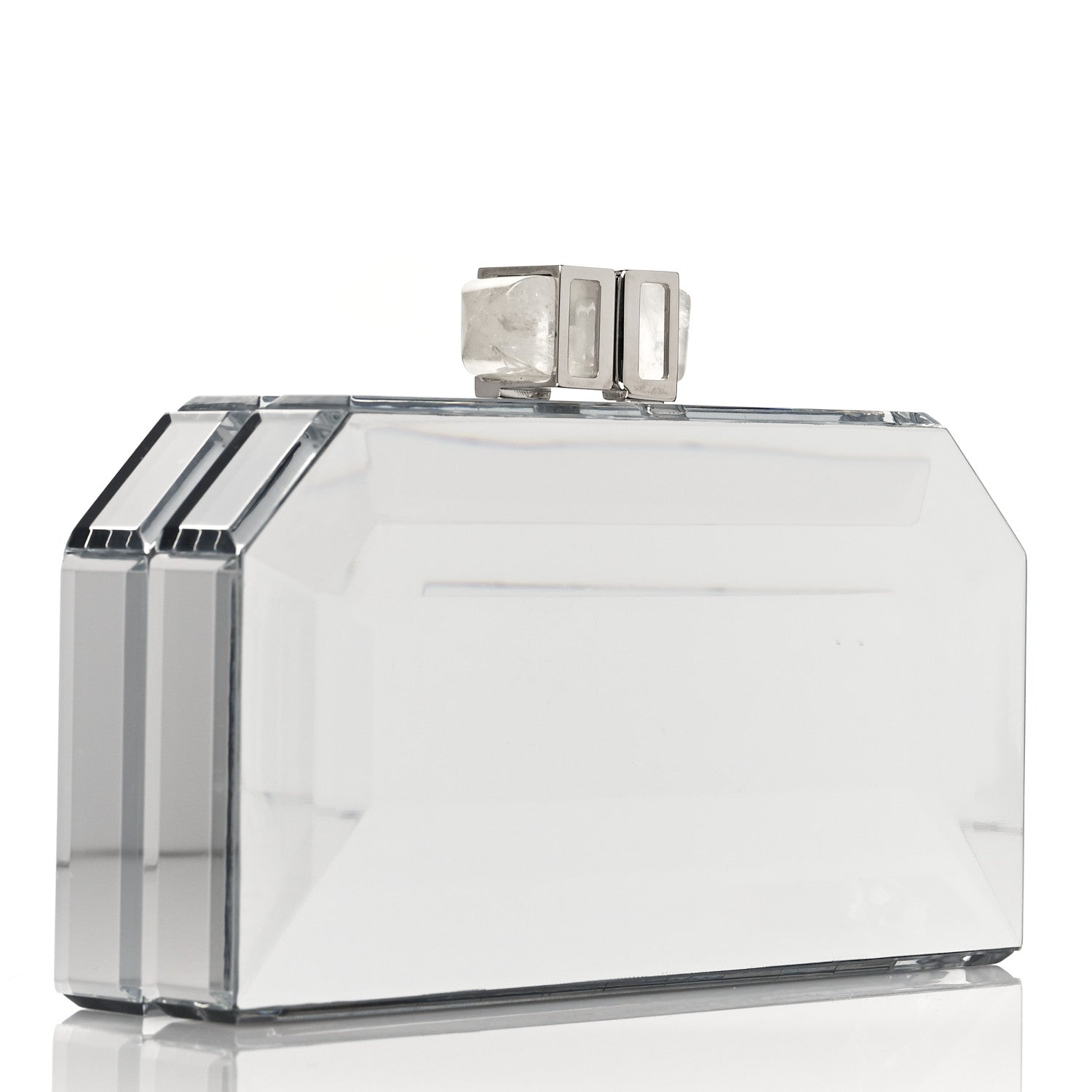 Judith Leiber Acrylic Faceted Box Clutch Silver 3 of 10