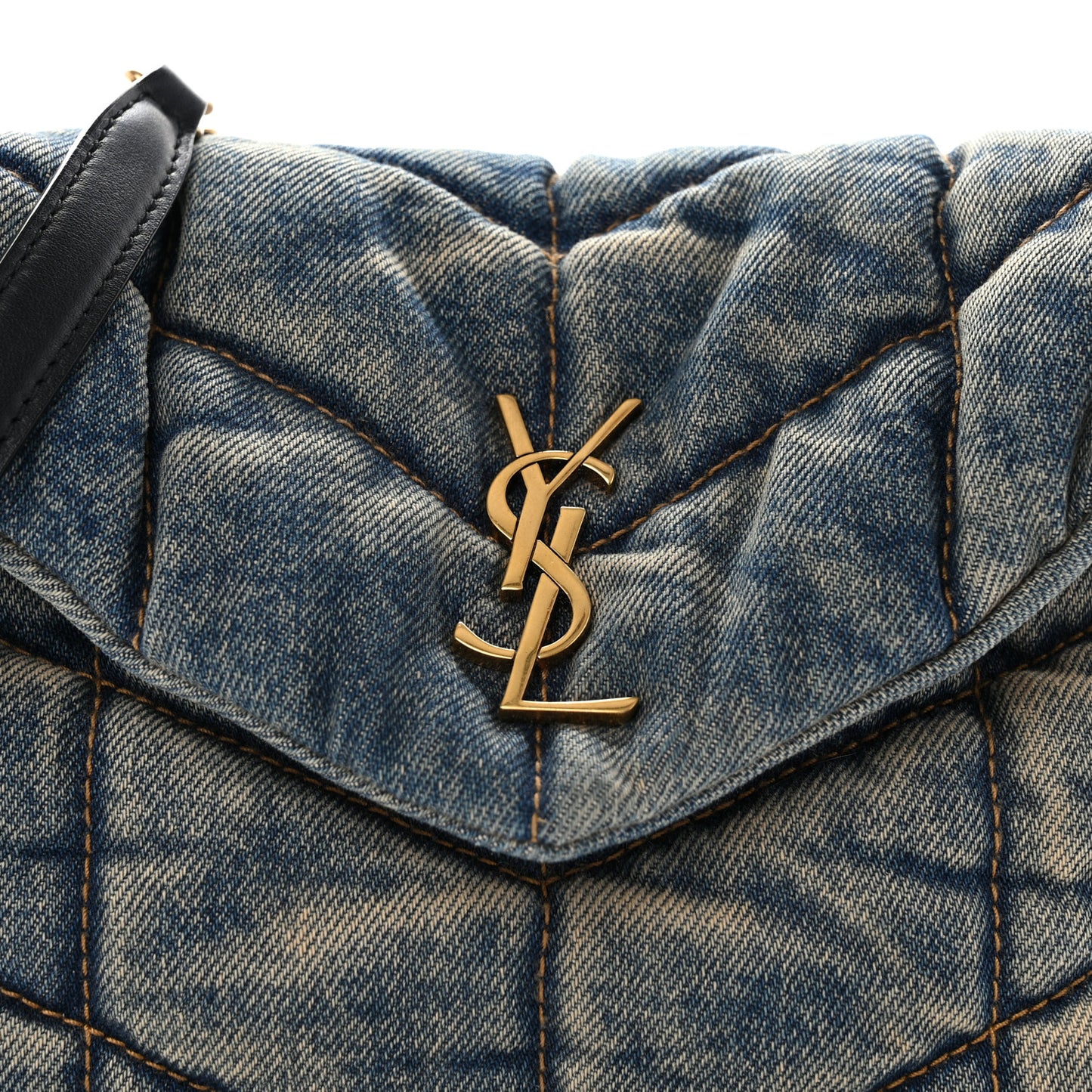 Denim Quilted Toy Loulou Puffer Monogram Chain Satchel Blue Black