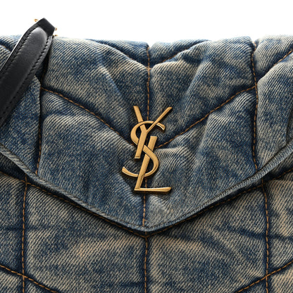 Saint Laurent Denim Quilted Toy Loulou Puffer Monogram Chain Satchel Blue Black 8 of 10