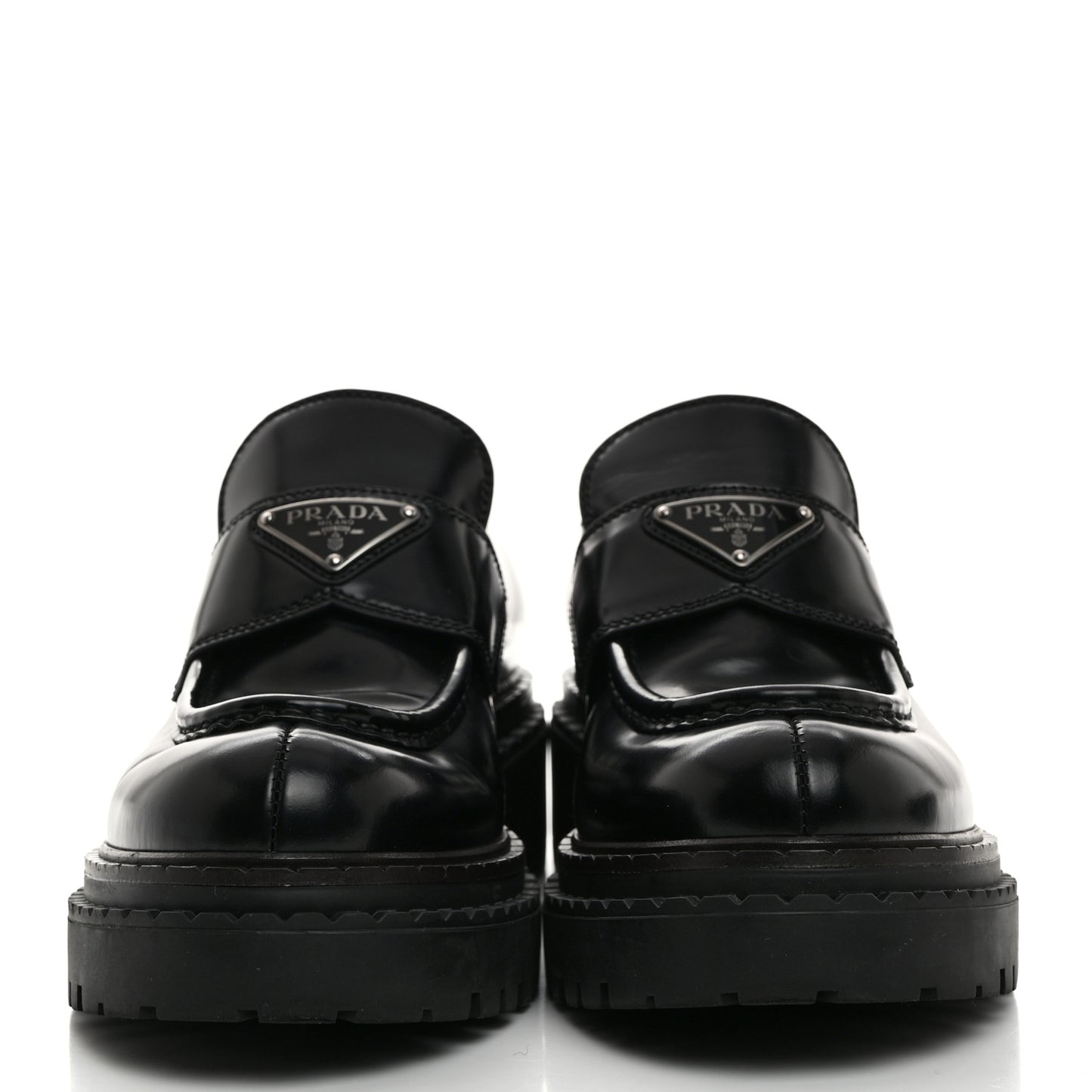 Spazzolato Metal Triangle Logo Double Chocolate Loafers 38 Black