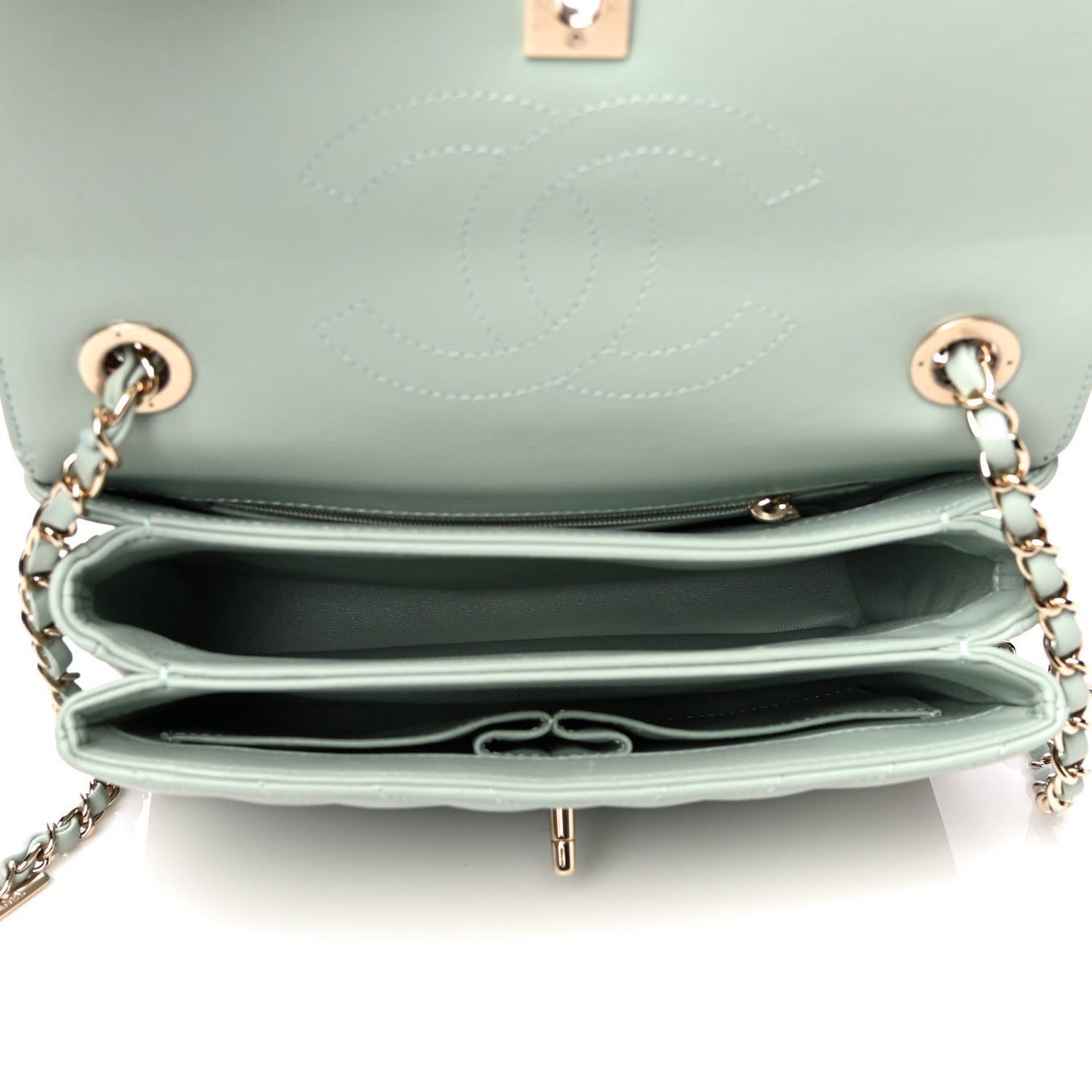 Lambskin Chevron Quilted Small Trendy CC Dual Handle Flap Bag Light Green