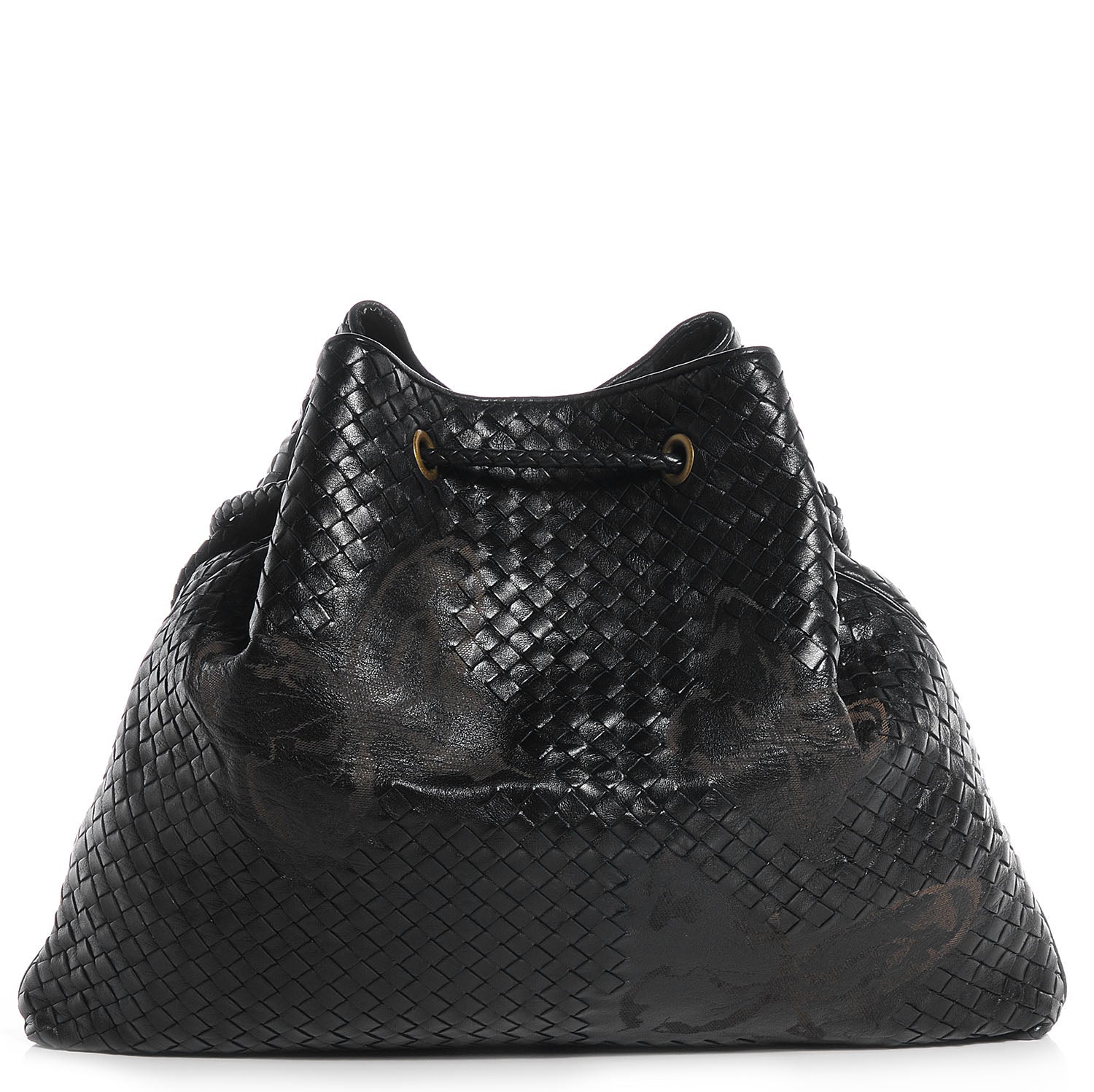 Bottega Veneta Waxed Leather Intrecciato Farfalle Draw-String Bag Nero Black 1 of 10